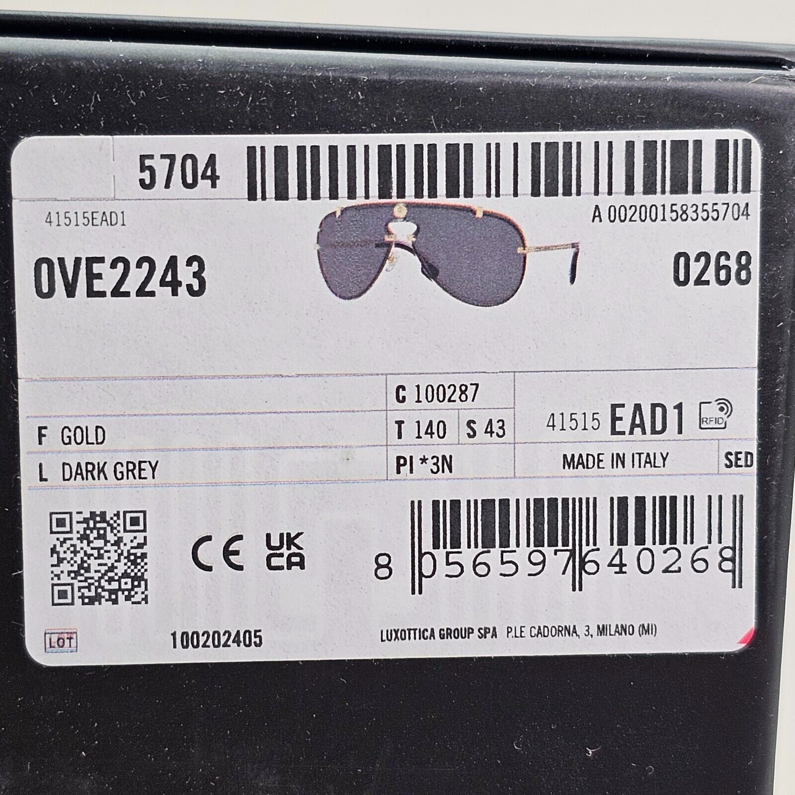 Versace Sunglasses Black Gold Pilot Medusa Metal Shield MOD VE 2243 1002/87