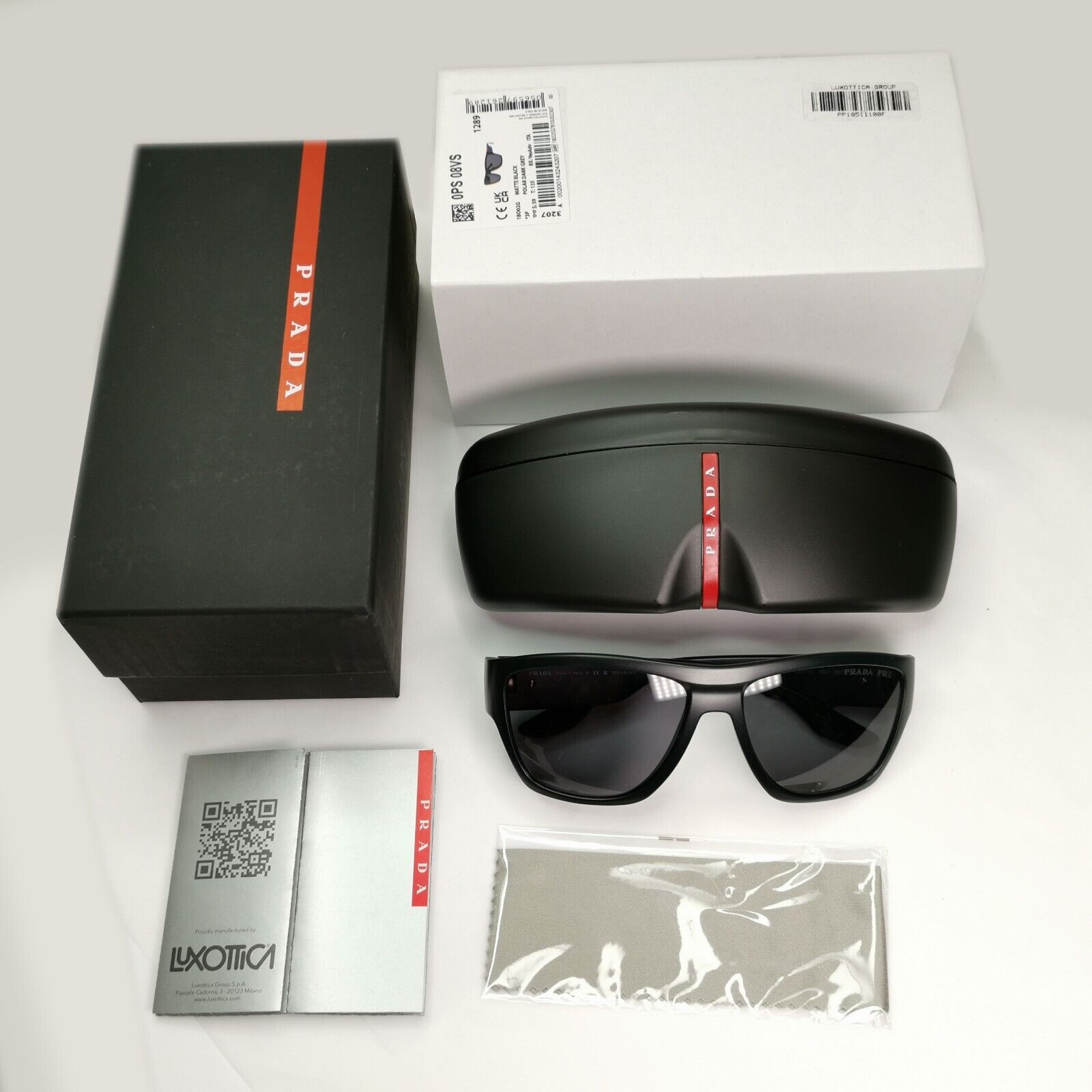 Prada Sunglasses Black Polarized Square Wrap Matte PS08VS SPS 08V 1BO-02G 59mm