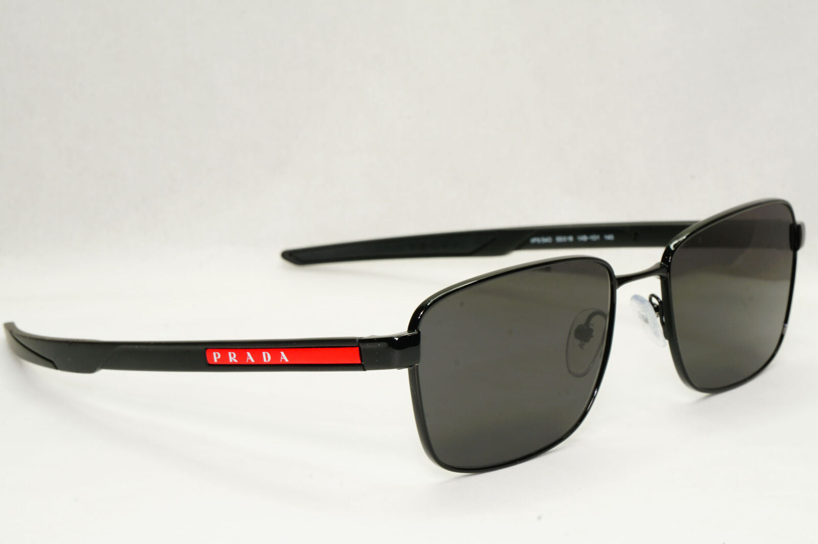 Prada Sunglasses Black Square Metal Red Stripe PS54OV VPS 54O 1AB-1O1 55mm