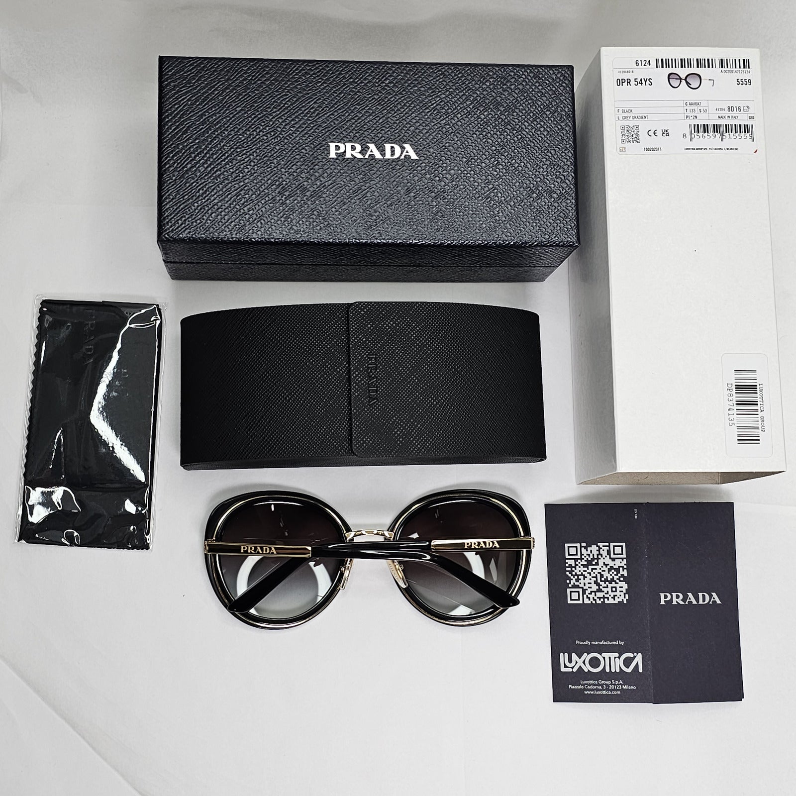 Prada Sunglasses Black Gold Grey Gradient Round PR54YS SPR 54Y AAV-0A7 54mm