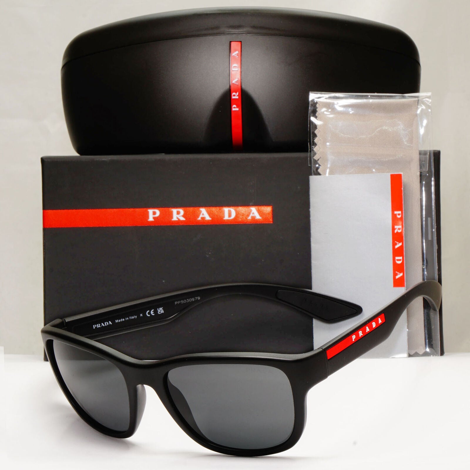 Prada Sunglasses Black Matte Rubber Square Red PS01US SPS 01U DG0-5S0 55mm