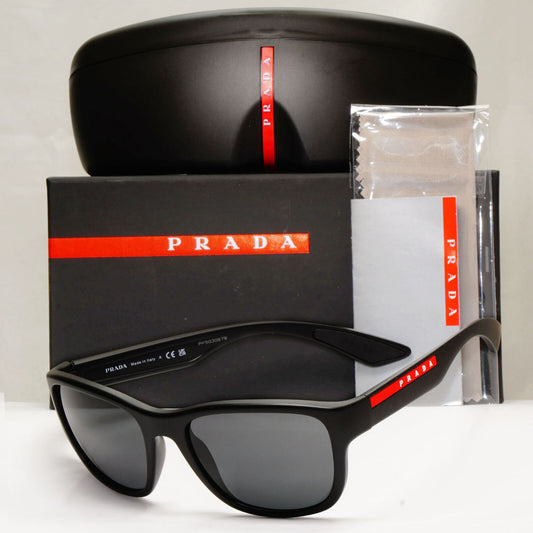 Prada Sunglasses Black Matte Rubber Square Red PS01US SPS 01U DG0-5S0 55mm