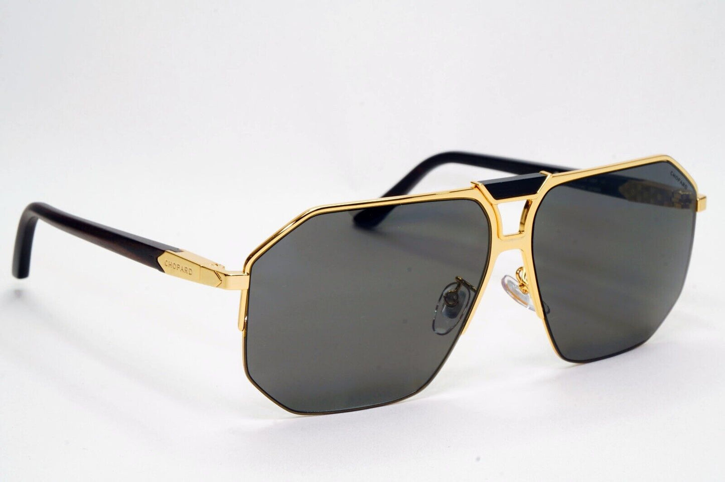 Chopard Sunglasses Gold Wood Polarised Pilot Navigator Grey SCH G61V 400P