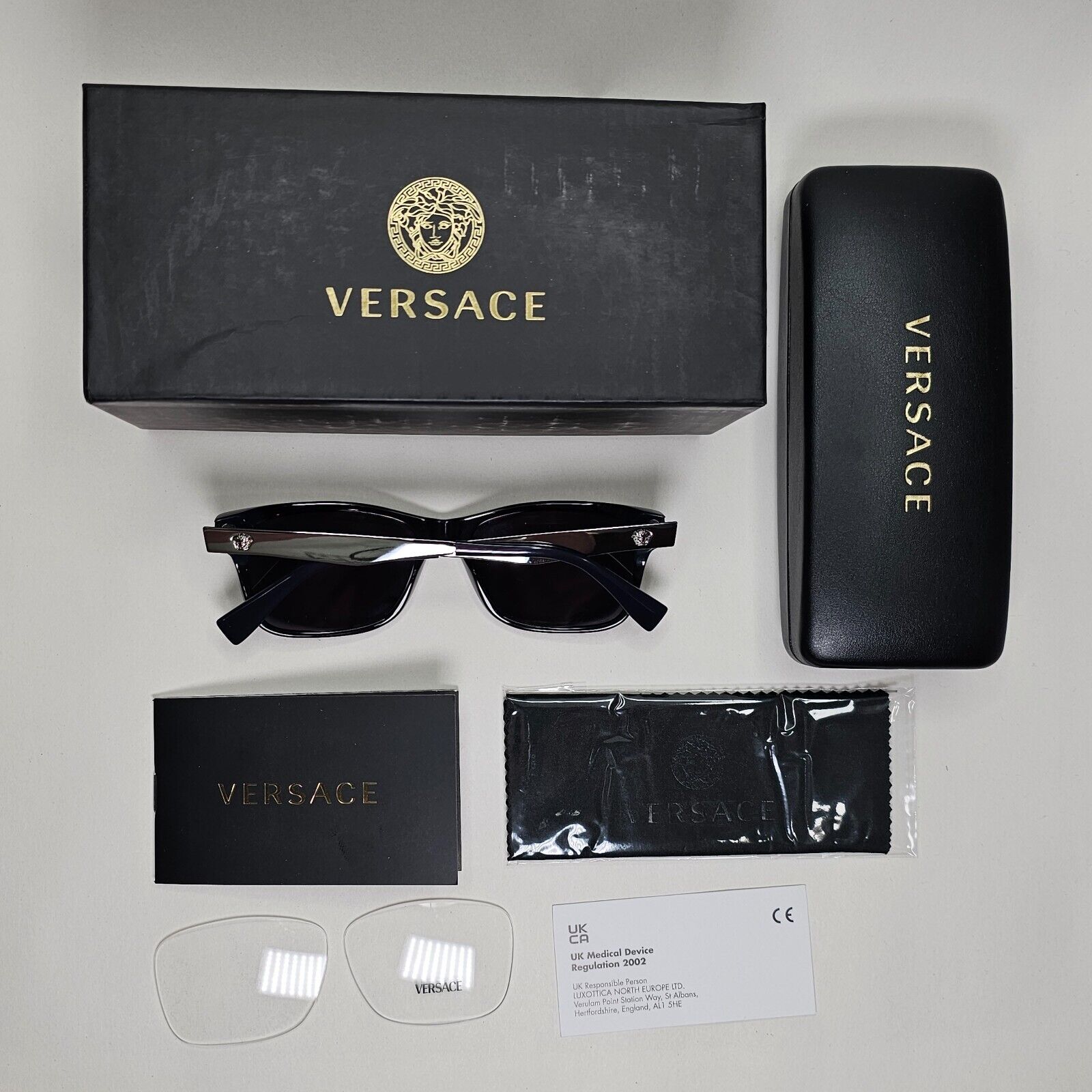 Versace Sunglasses Black Silver Blue Square Rectangle MOD VE 3245 5238 55mm