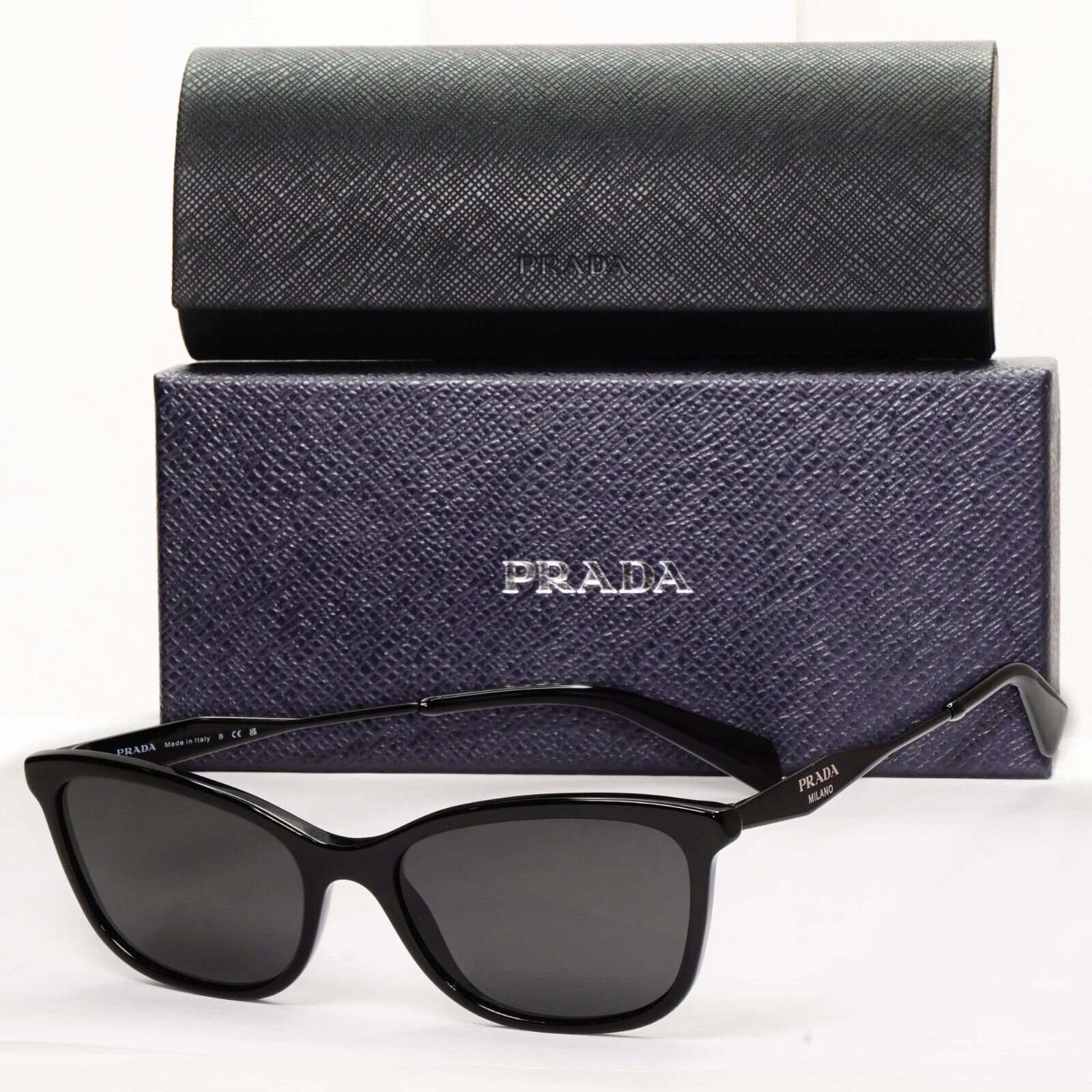 Prada Sunglasses Black Milano Square Glossy Fashion PR02YV VPR 02Y 07E-1O1 54mm