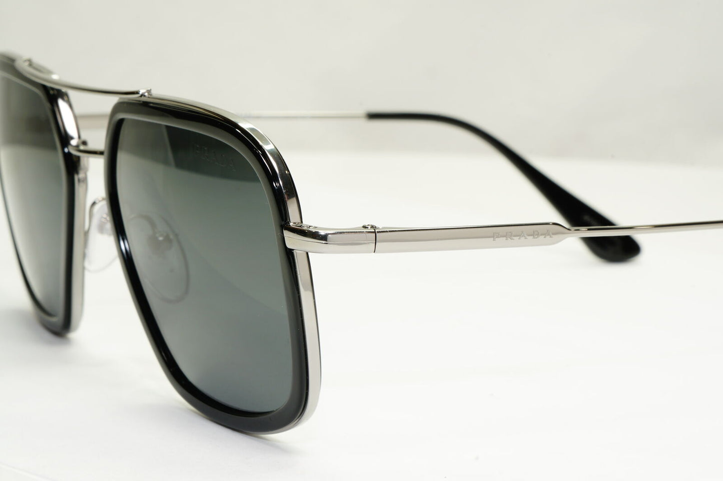 Prada Black Square Sunglasses Silver Pilot Metal PR57XS SPR 57X M4Y-5S0