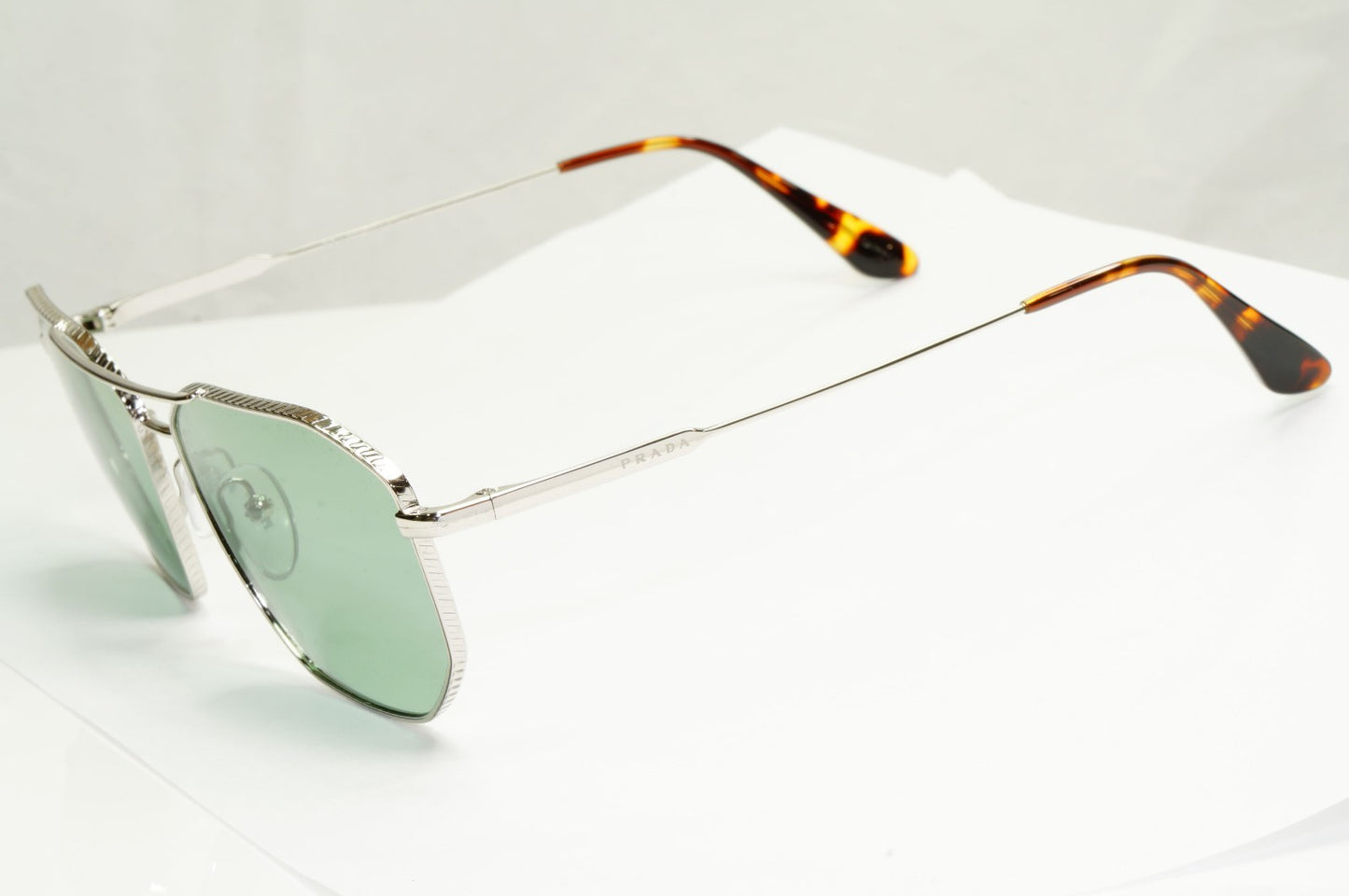 Prada Sunglasses Glass Lens Silver Green Metal Navigator PR64XS SPR 64X 1BC-02D
