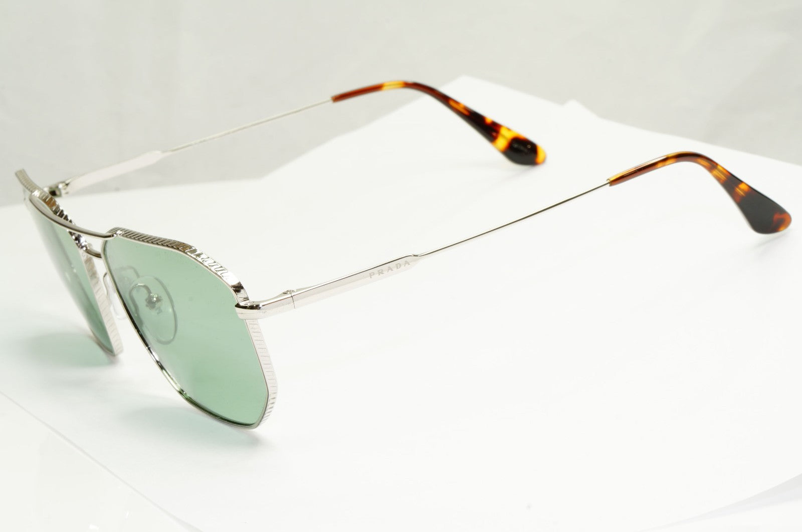 Prada Sunglasses Glass Lens Silver Green Metal Navigator PR64XS SPR 64X 1BC-02D