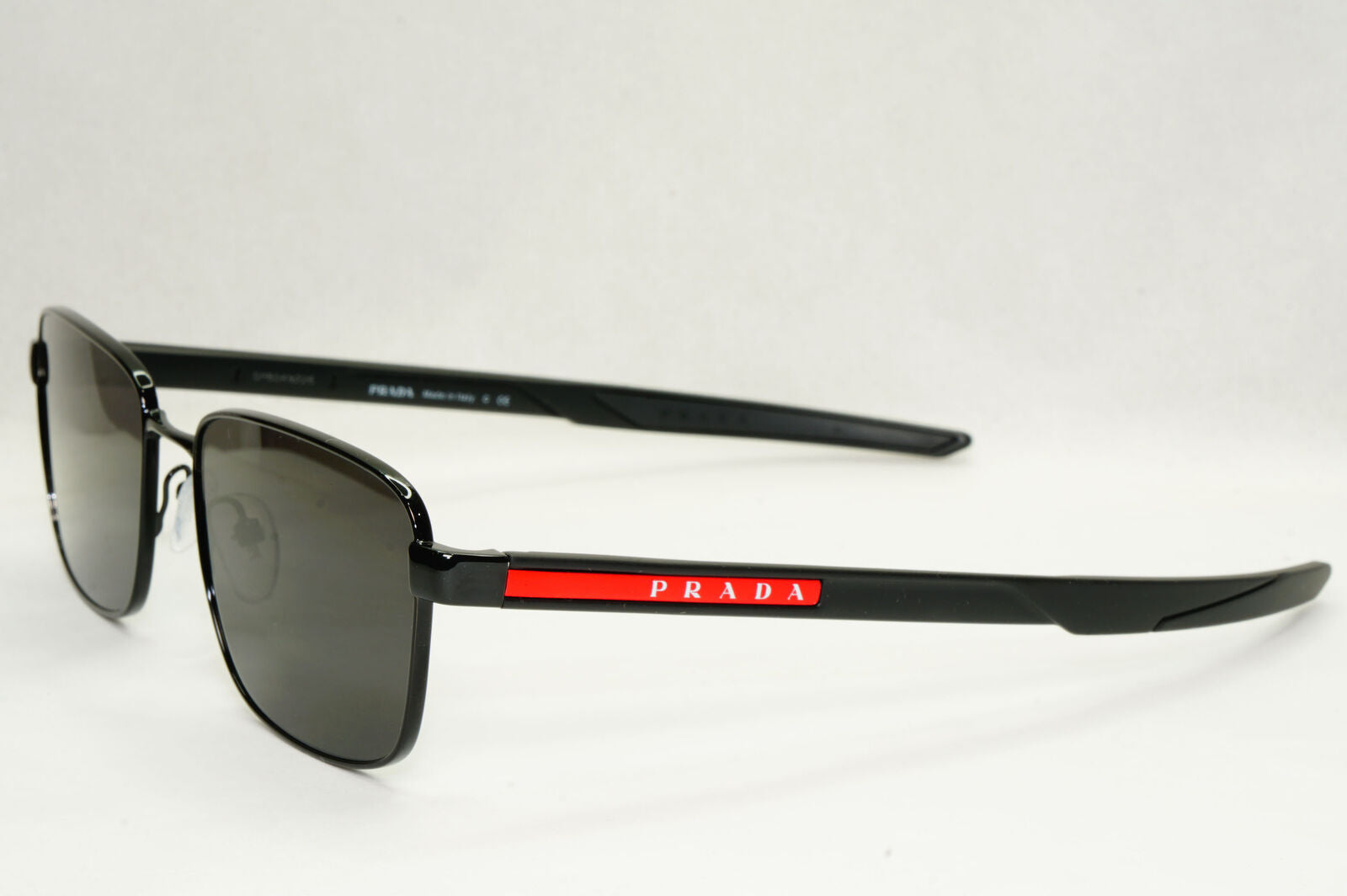 Prada Sunglasses Black Square Metal Red Stripe PS54OV VPS 54O 1AB-1O1 55mm