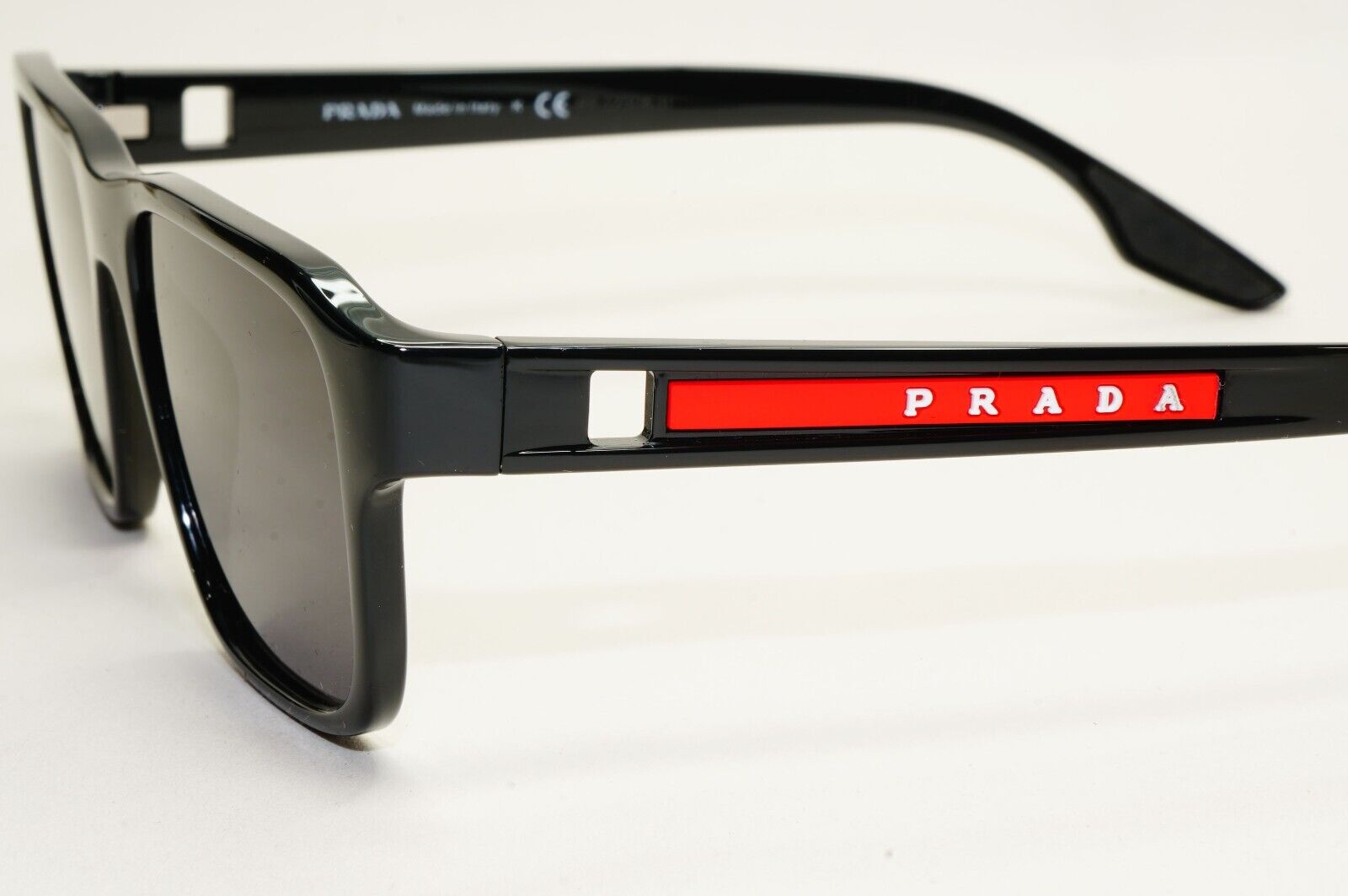 Prada Sunglasses Black Glossy Square Linea Rossa PS04NV VPS 04N 1AB-1O1 52mm