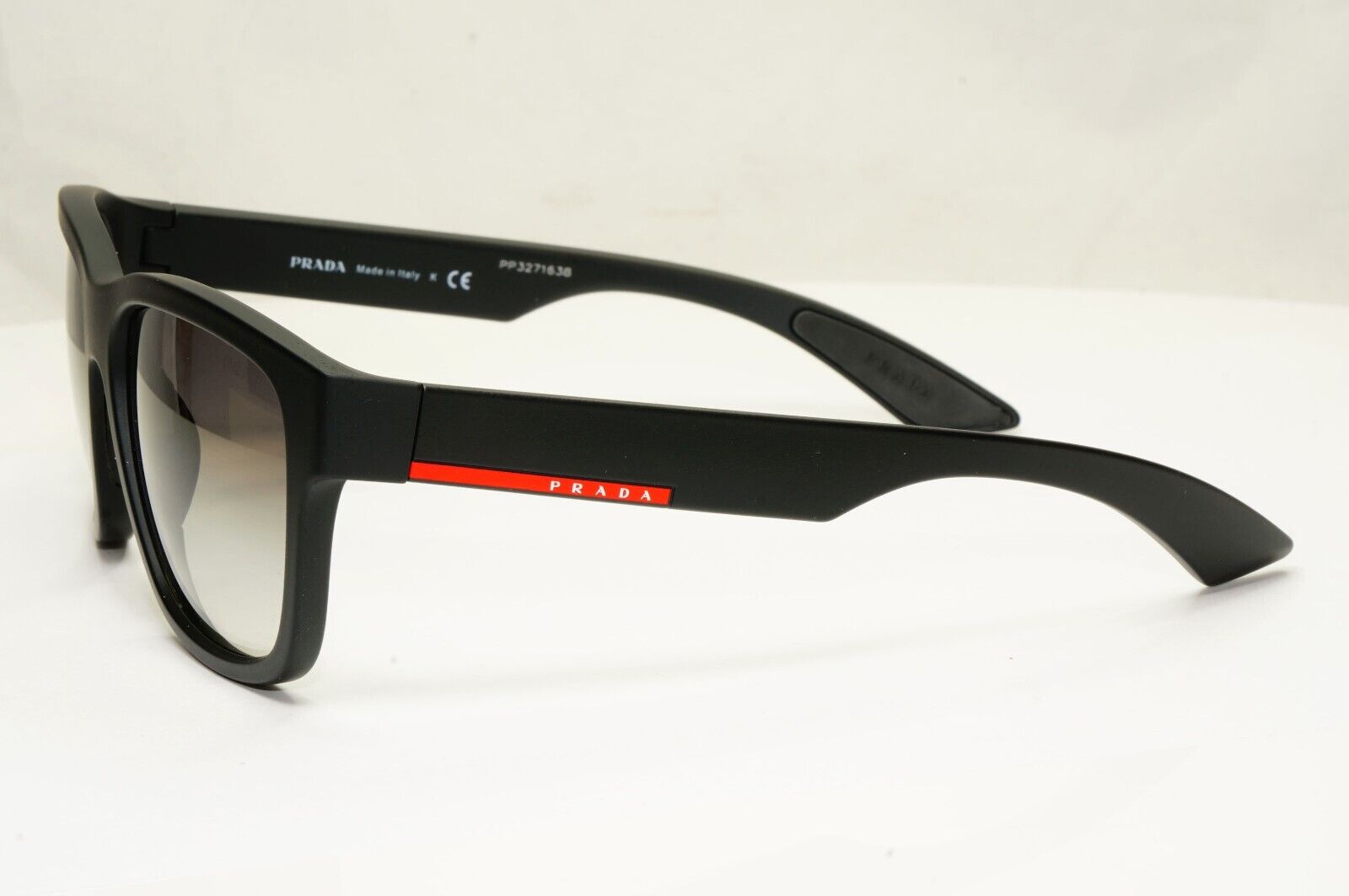 Prada Black Sunglasses Squre Grey Gradient Red Stripe PS03QS SPS 03Q DG0-0A7
