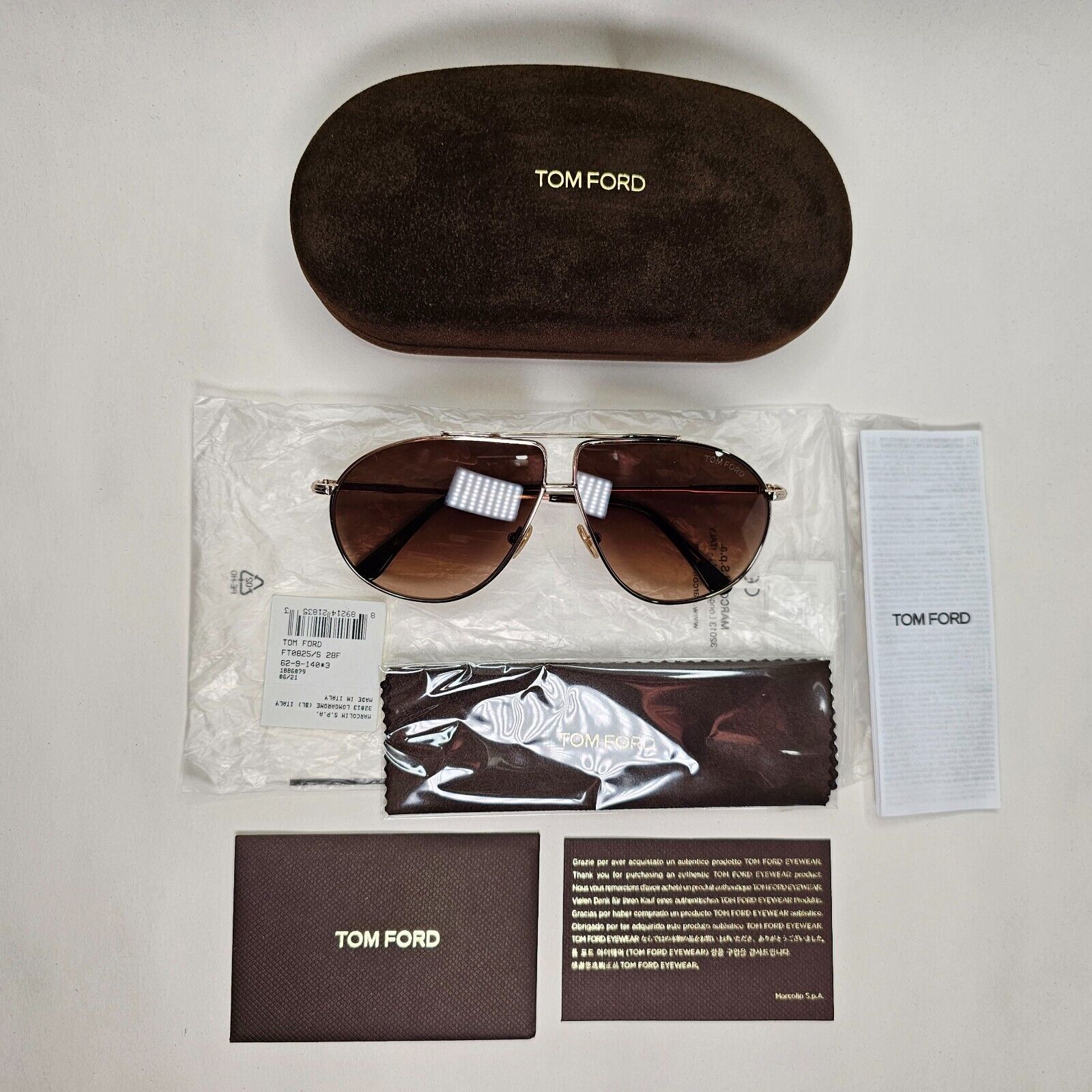 Tom Ford Sunglasses Riley-02 Gold Pilot Brown Gradient Metal FT0825 TF 825 28F