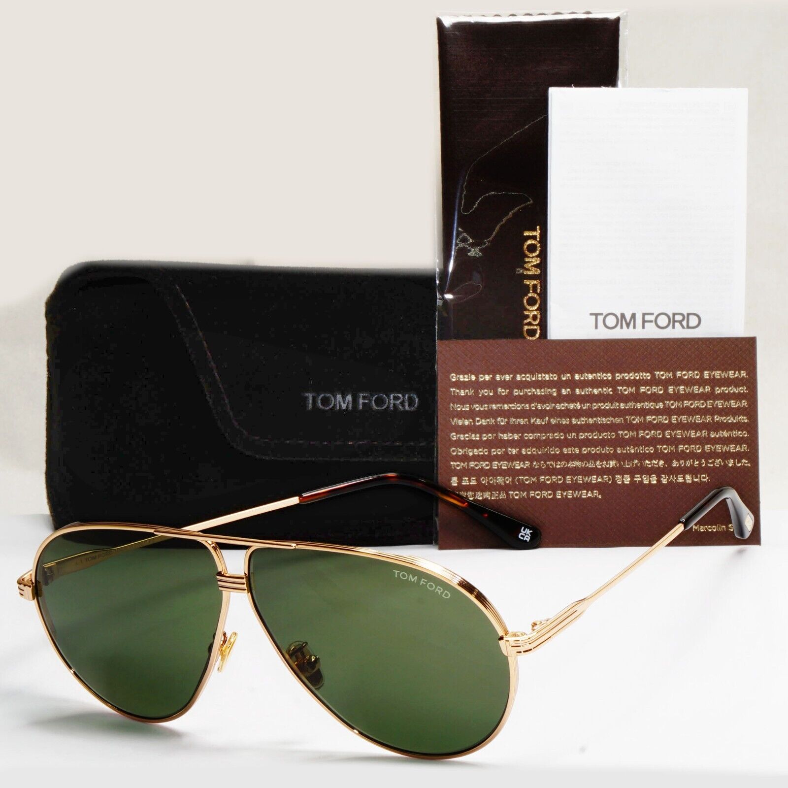 Tom Ford Sunglasses Jet Gold Green Metal Pilot Large FT0734-HTF 734-H 28N 64mm