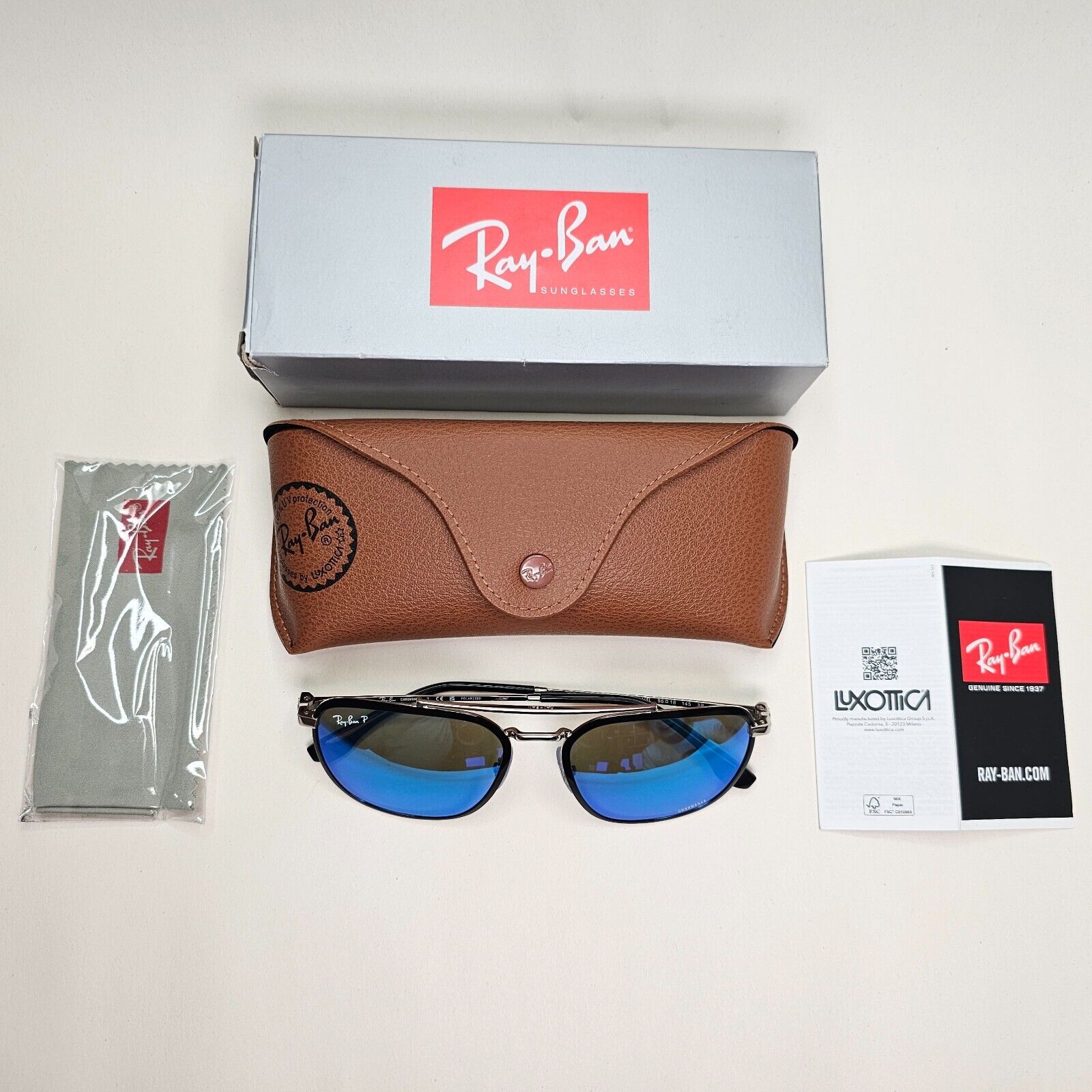 Ray-Ban Sunglasses Chromance Polarised Mirror Black Blue Silver RB 3708 9144/4L
