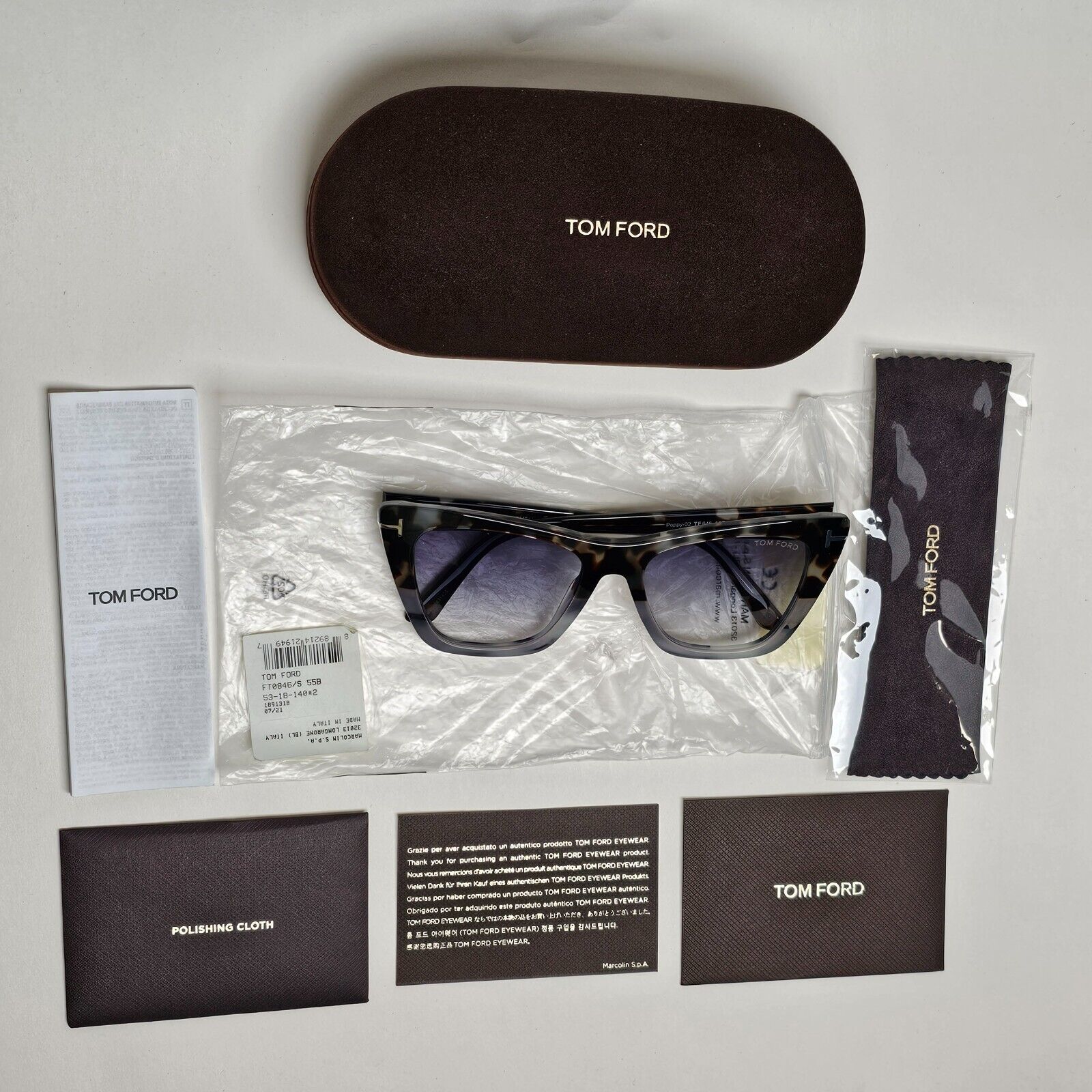 Tom Ford Sunglasses Poppy-02 Brown Grey Gradient Cat Eye FT0846 TF 846 55B