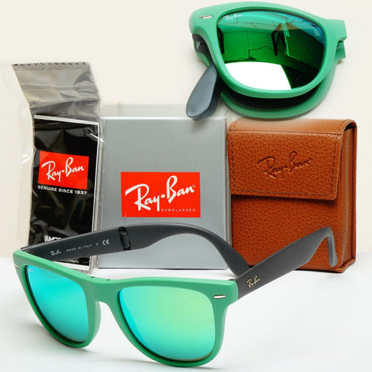 Ray-Ban Sunglasses Folding Wayfarer Green Mirror Black RB 4105 6021/19 54mm