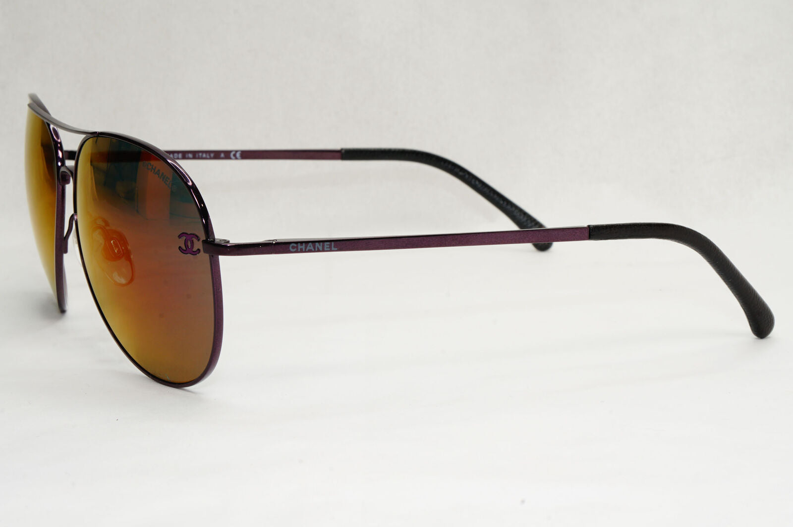 Chanel Sunglasses Grey Mauve Dark Purple Leather Pilot 4189-T-Q c.467/C1