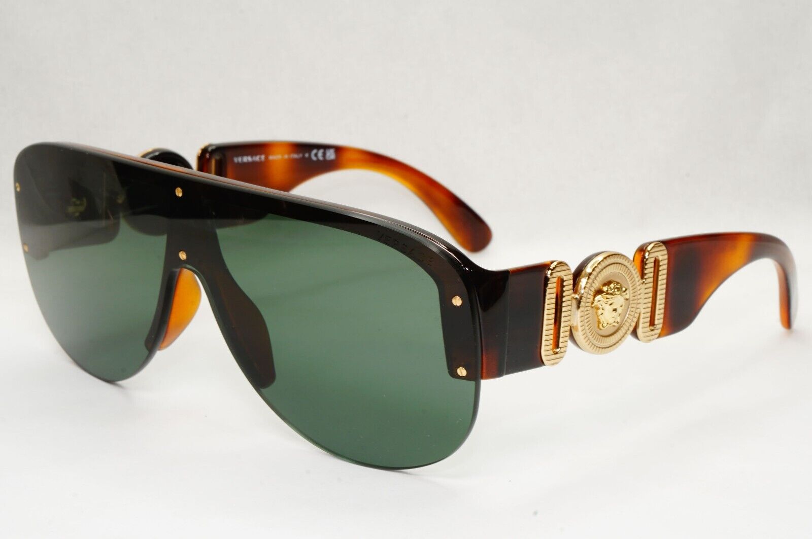 Versace Sunglasses Medusa Shield Brown Gold Green Visor MOD 4391 5317/71