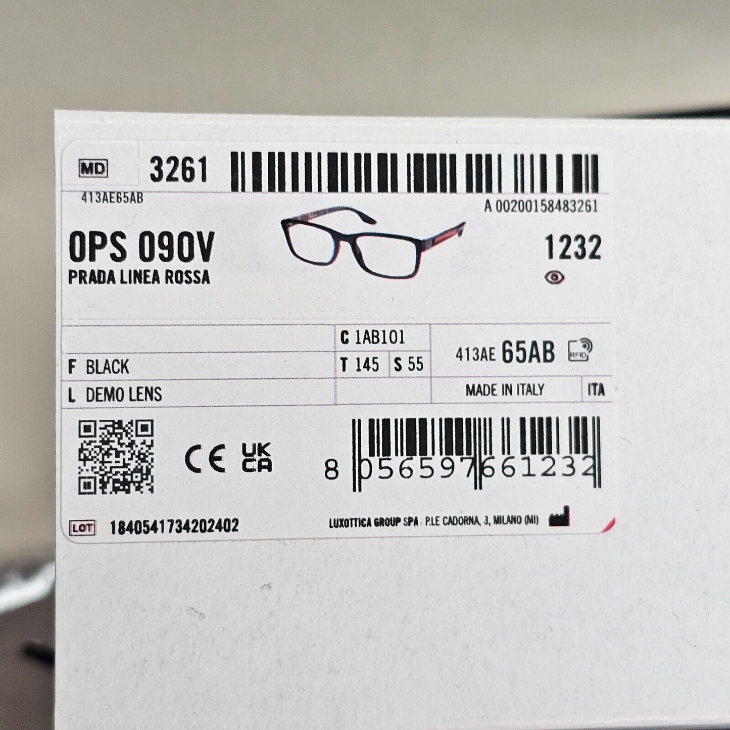 Prada Sunglasses Black Glossy Square Red Linea Rossa PS09OV VPS 09O 1AB-1O1 55mm
