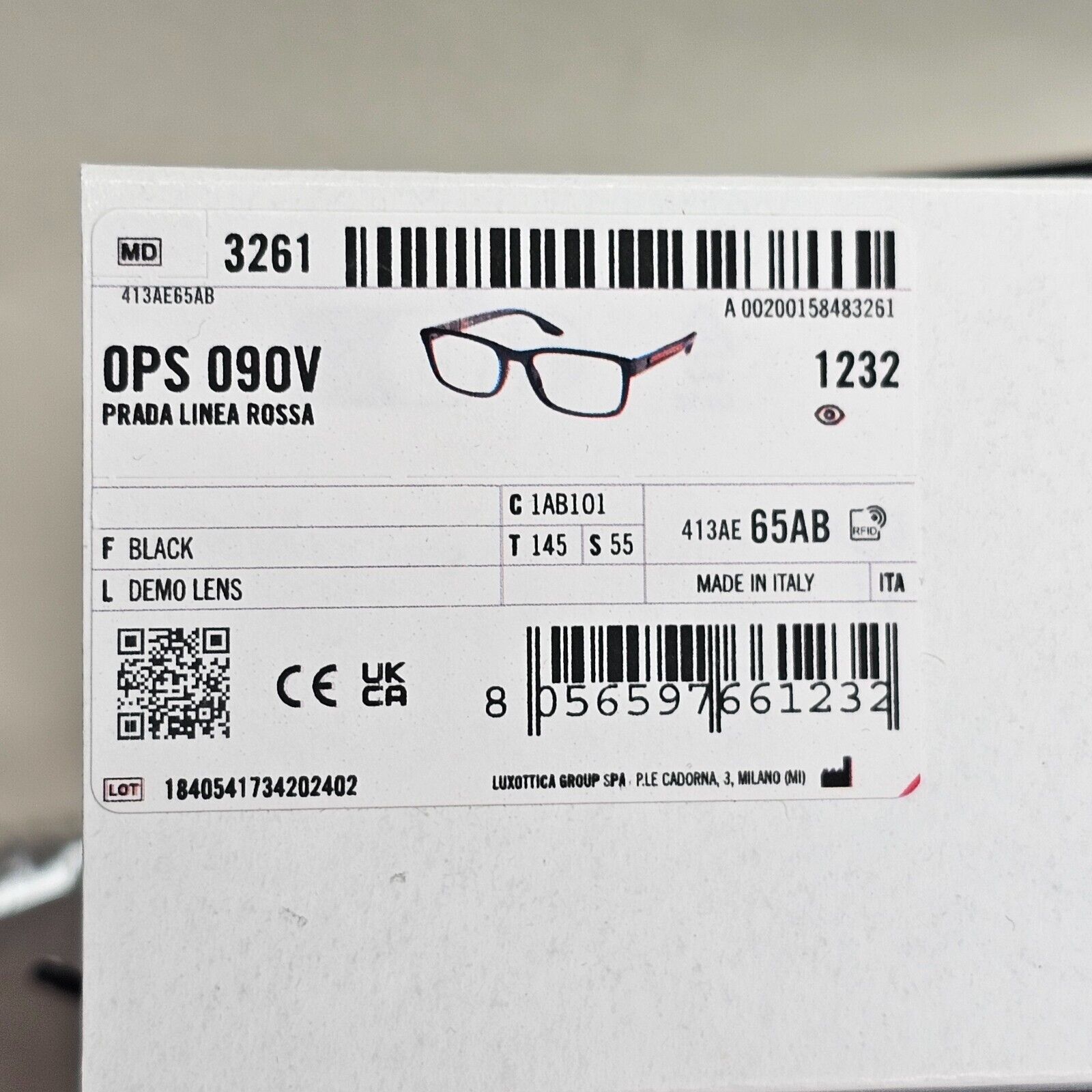 Prada Sunglasses Black Glossy Square Red Linea Rossa PS09OV VPS 09O 1AB-1O1 55mm