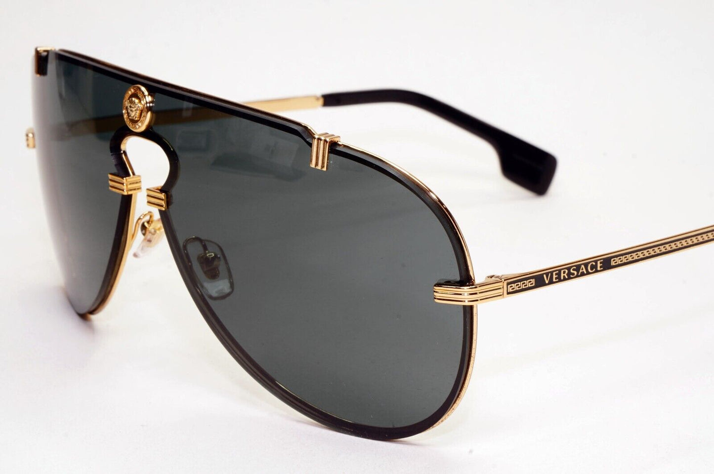 Versace Sunglasses Black Gold Pilot Medusa Metal Shield MOD VE 2243 1002/87