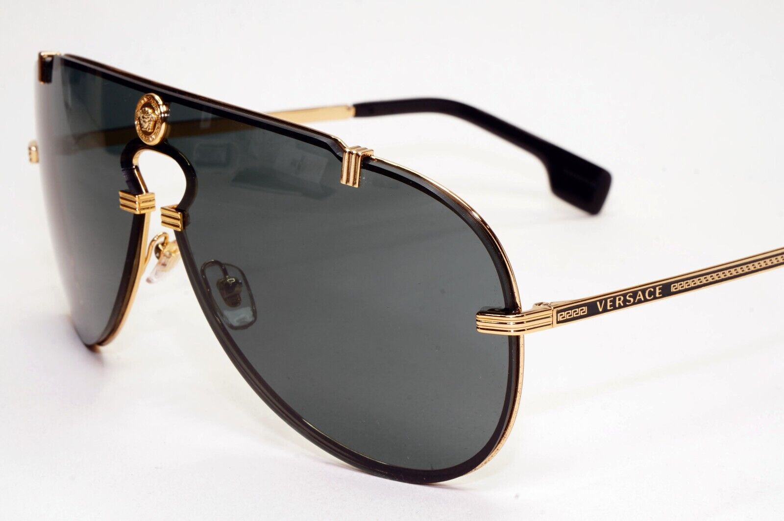 Versace Sunglasses Black Gold Pilot Medusa Metal Shield MOD VE 2243 1002/87