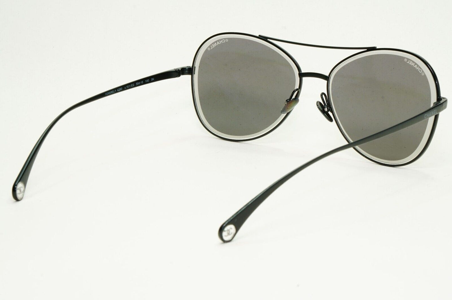 Chanel Sunglasses Black Matte Grey Pilot Metal Designer 4260 c.101/EG 59mm