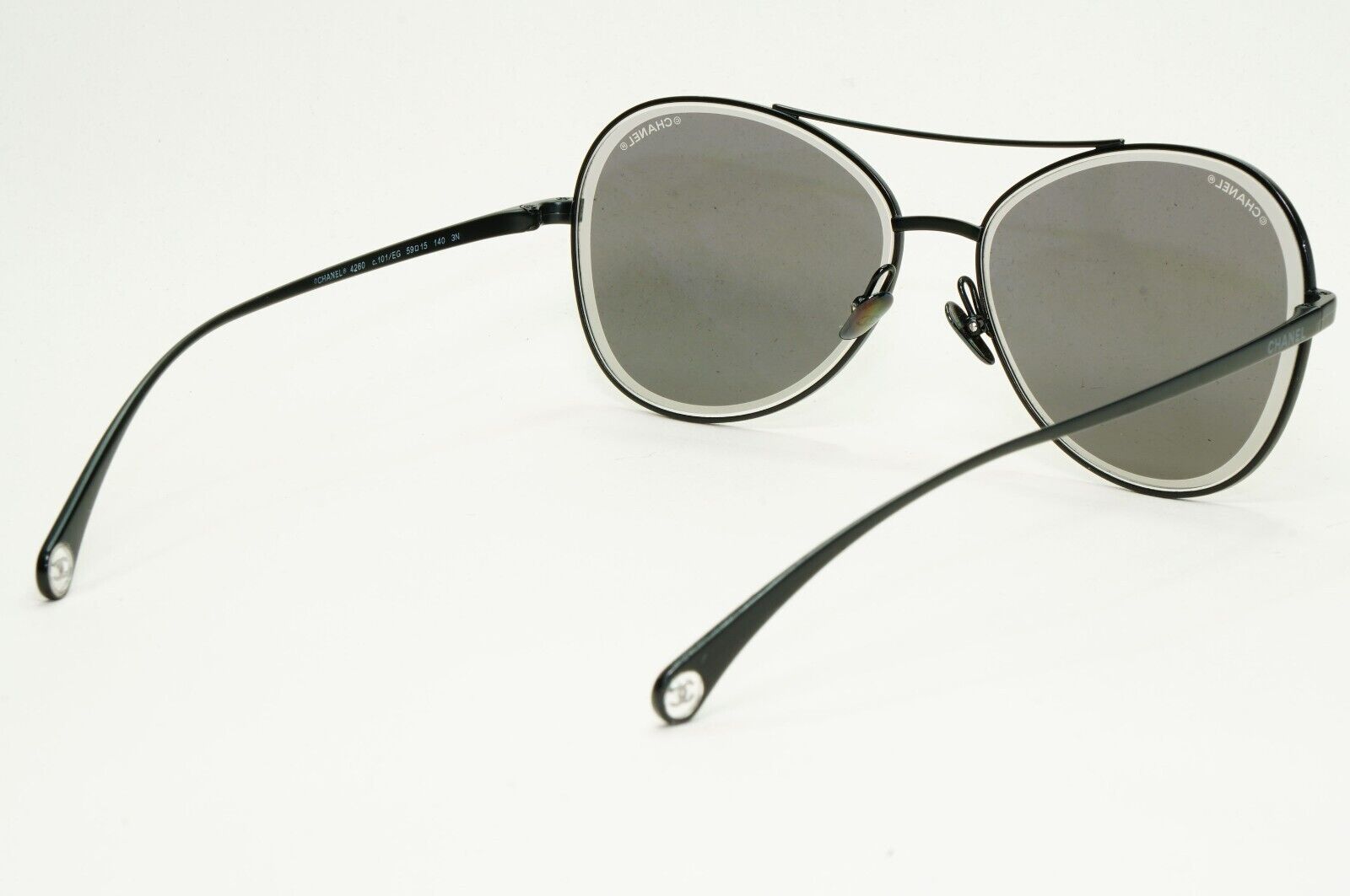 Chanel Sunglasses Black Matte Grey Pilot Metal Designer 4260 c.101/EG 59mm
