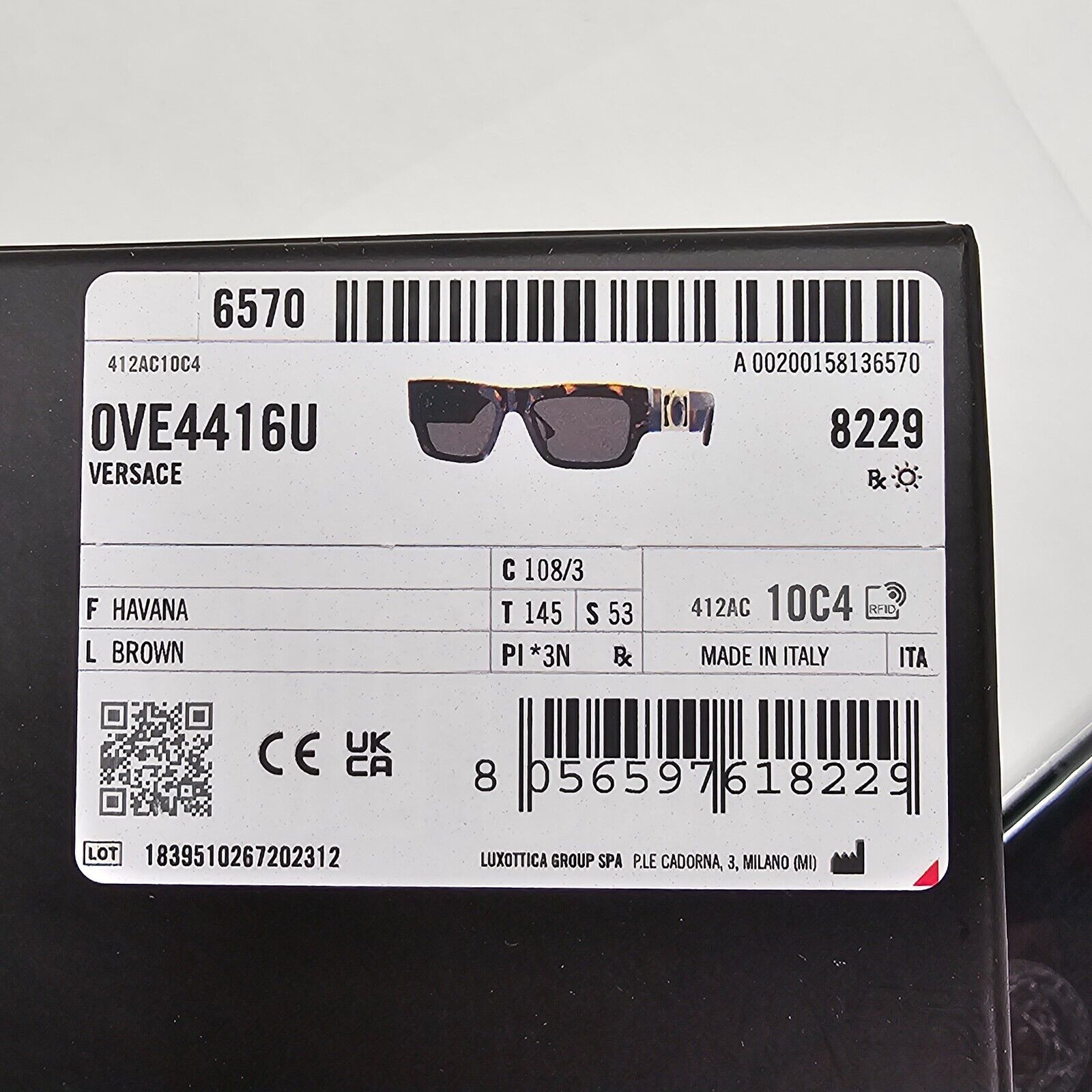 Versace Sunglasses Brown Square Tortoise Havana Gold MOD VE 4416-U 108/3 53mm