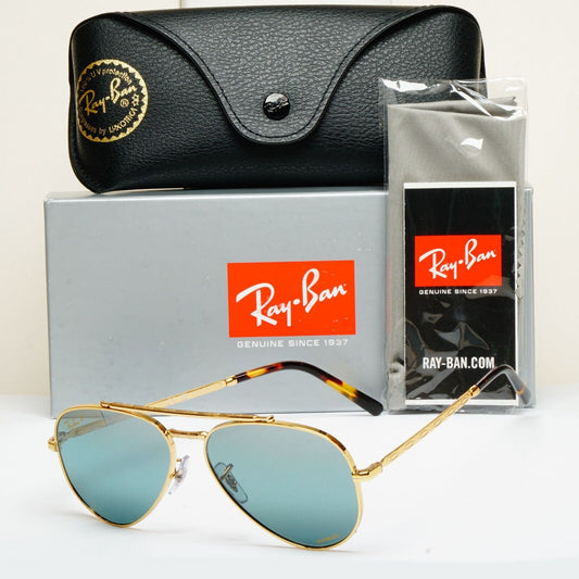 Ray-Ban Sunglasses Polarized New Aviator Gold Blue Green RB 3625 9196/G6 55mm