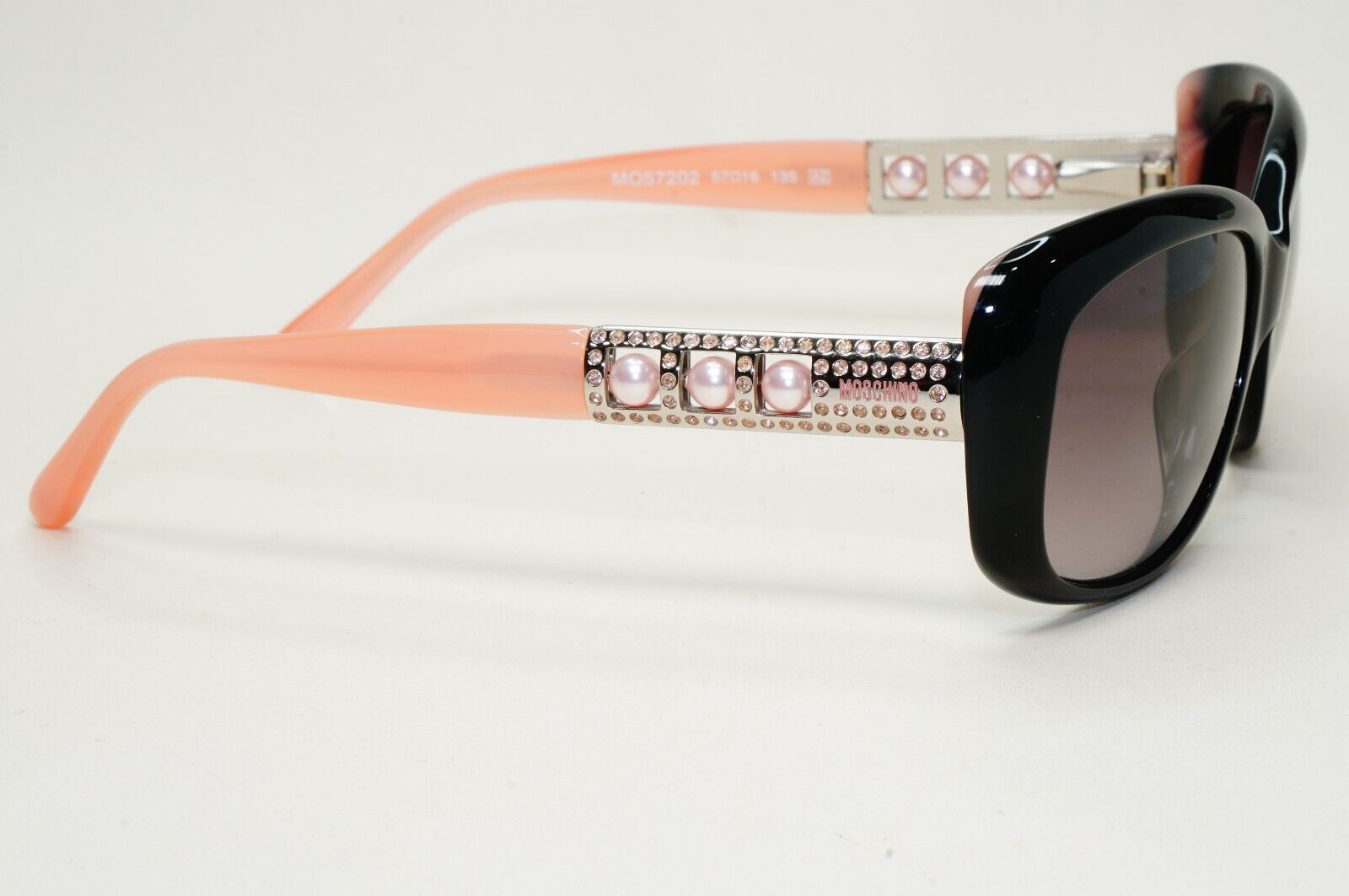 Moschino Sunglasses 2005 Vintage Black Grey Pink Pearl Square MO572 02 101124
