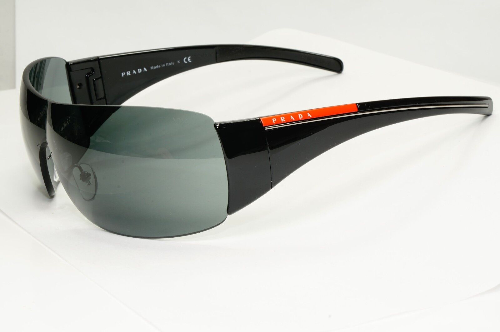 Prada Black Sunglasses Shield Visor Glossy Wrap Sport PS02LS SPS 02L 1AB-1A1