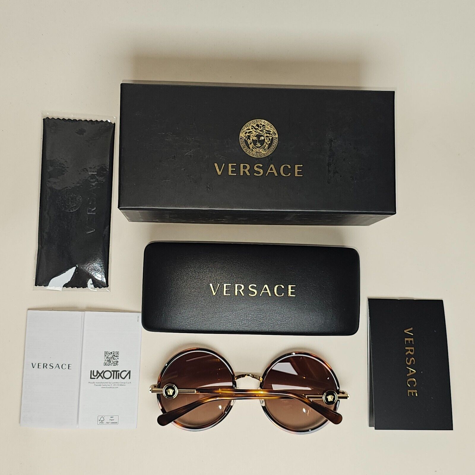 Versace Sunglasses Round Brown Gold Medusa Tortoise MOD VE 2229 1002/13 56mm