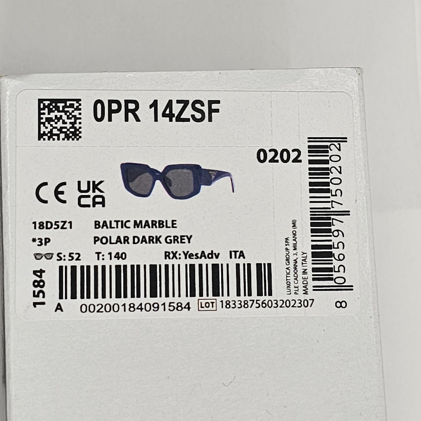 Prada Sunglasses Polarised Blue Marble Triangle Square PR14ZSF SPR 14Z-F 18D-5Z1