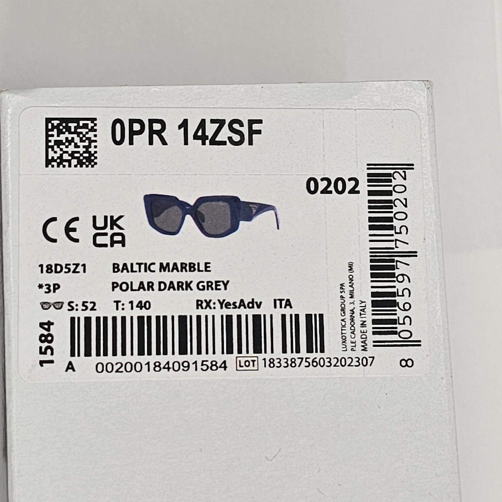 Prada Sunglasses Polarised Blue Marble Triangle Square PR14ZSF SPR 14Z-F 18D-5Z1