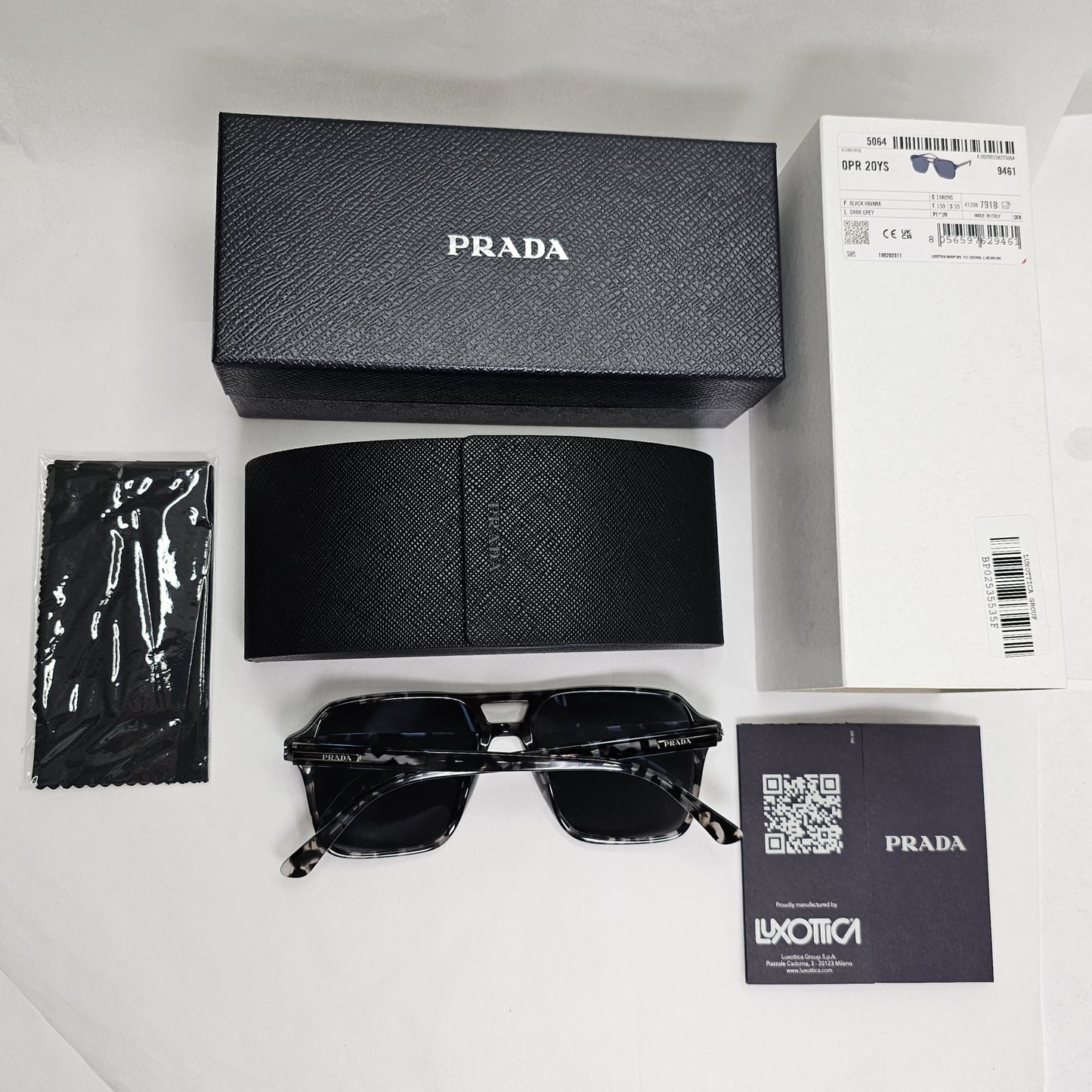 Prada Sunglasses Glass Lens Black Tortoise Navigator PR20YS SPR 20Y 19A-09C 55mm