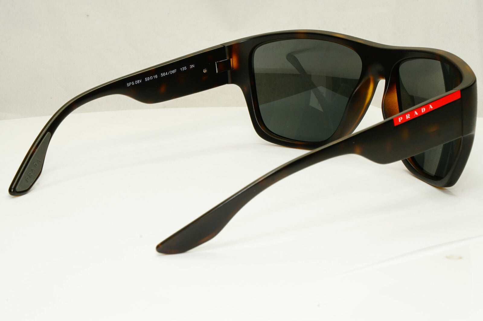 Prada Sunglasses Grey Brown Havana Mens Square SPS 08V 564-06F Red Stripe Sport