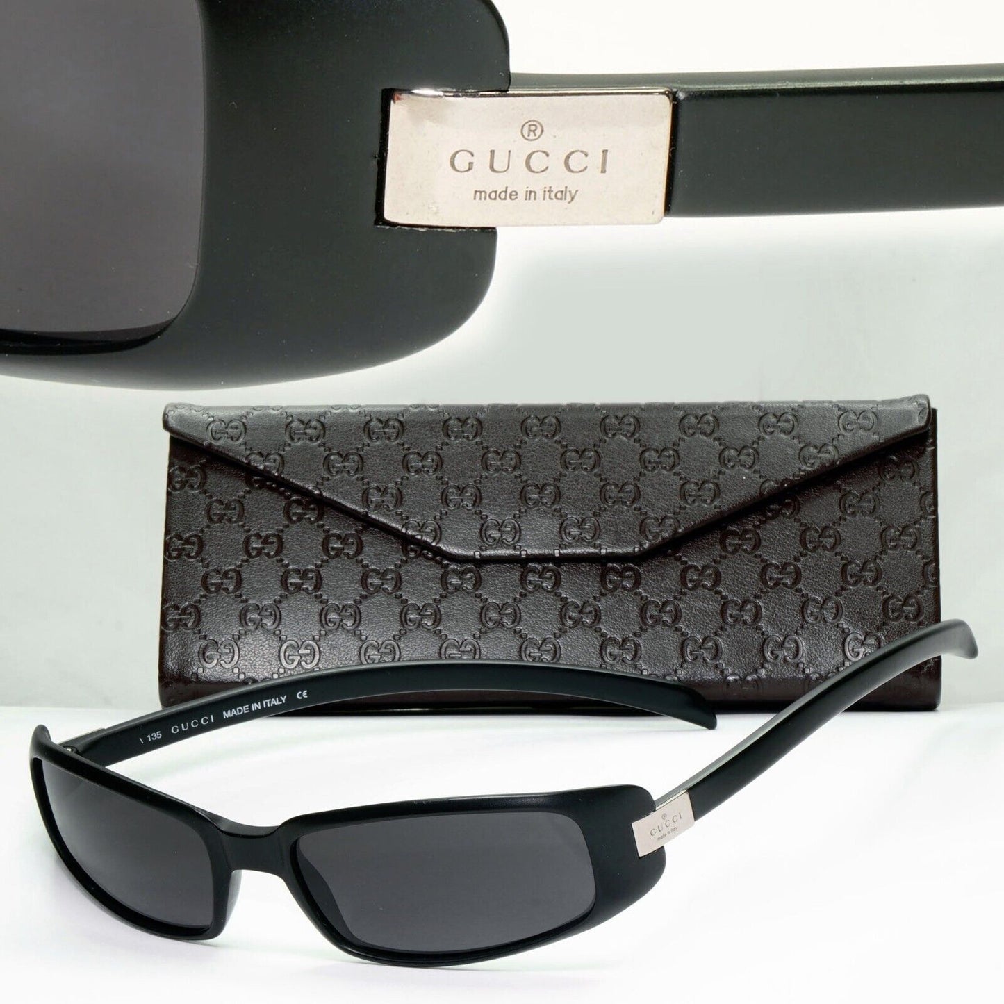 Gucci 1998 Vintage Sunglasses Black Matte Wrap Rectangle GG 1188/S DL5 301024