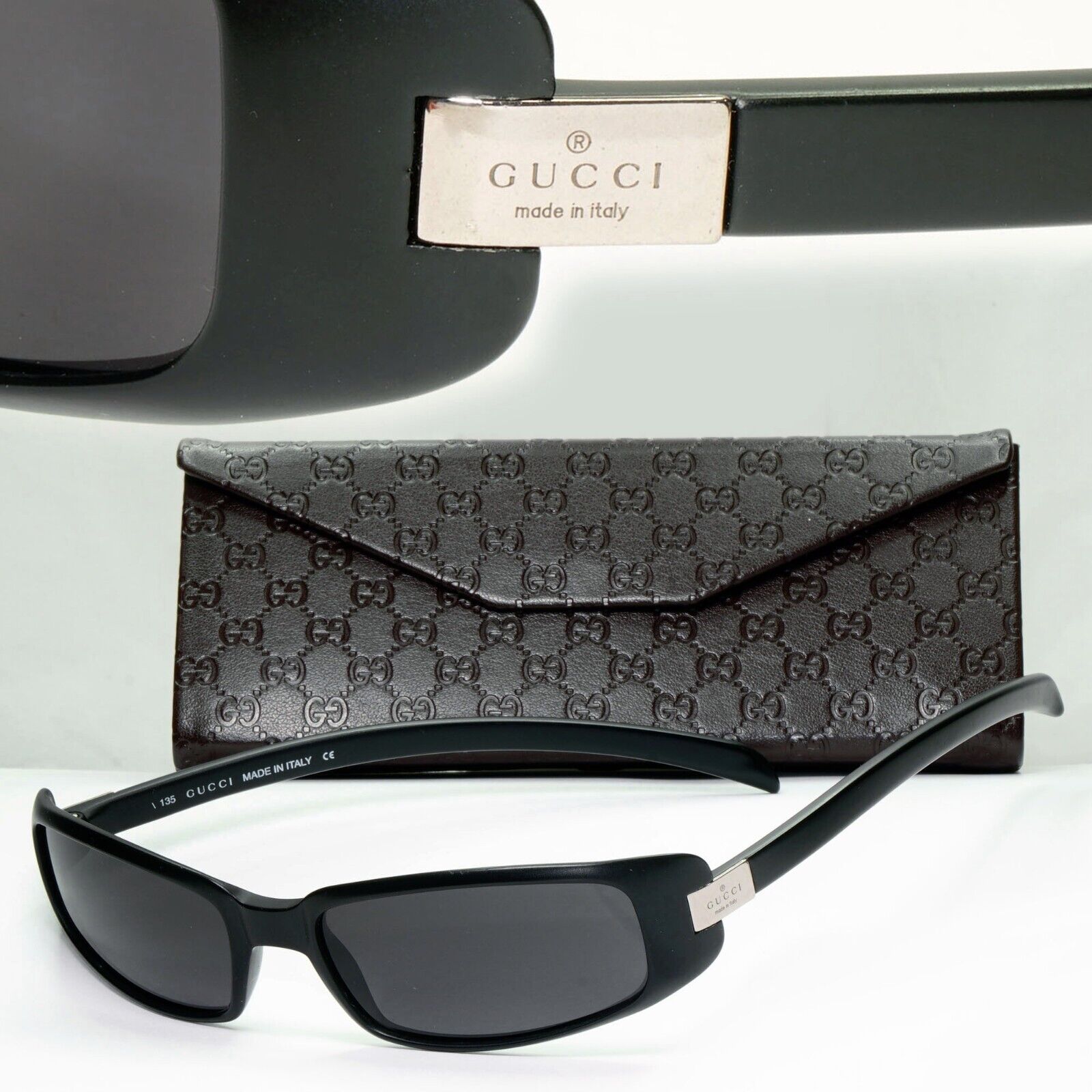 Gucci 1998 Vintage Sunglasses Black Matte Wrap Rectangle GG 1188/S DL5 301024
