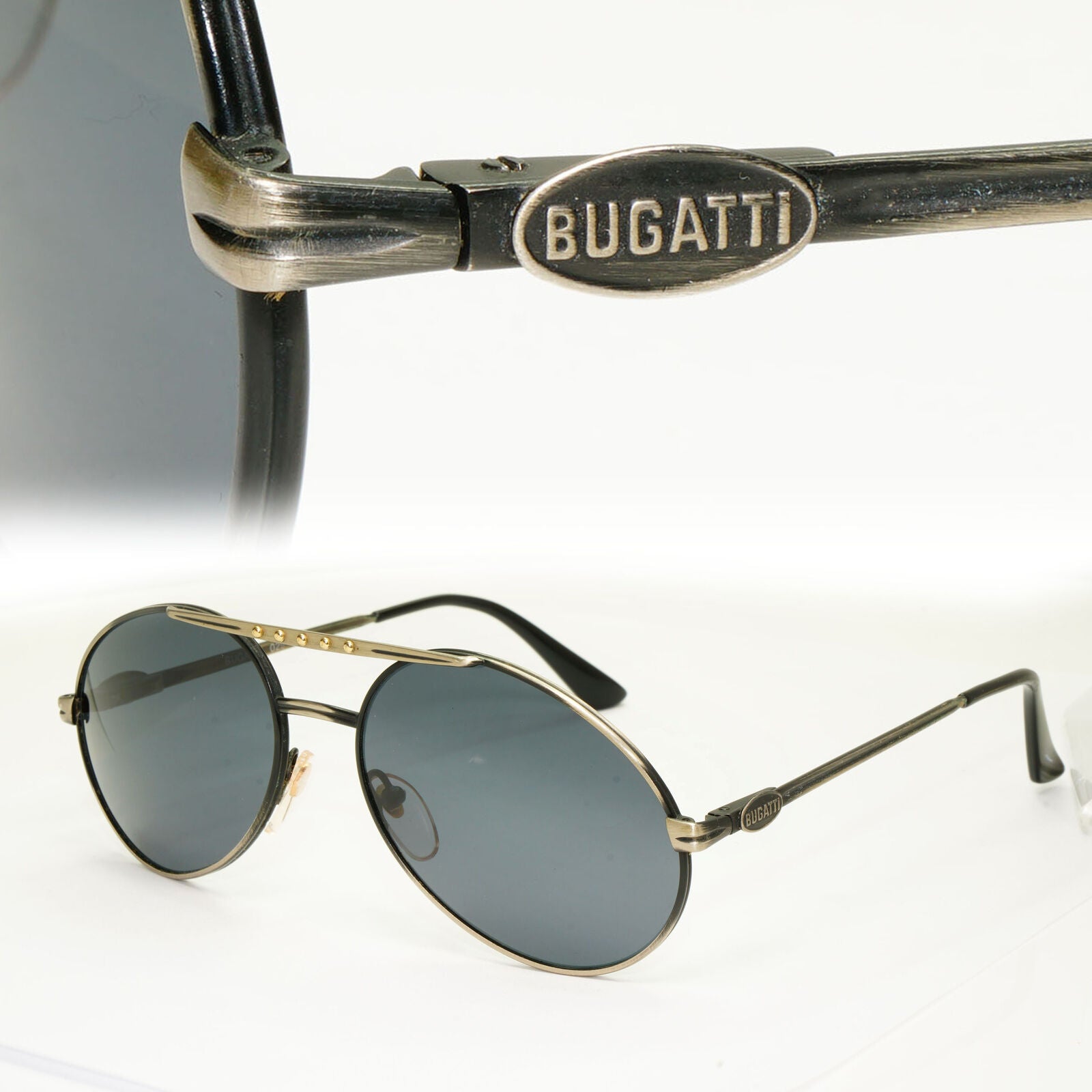 Bugatti 1980s France Sunglasses Vintage Pilot Grey Gunmetal 02943 261022