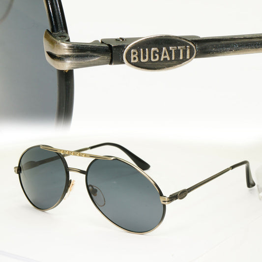 Bugatti 1980s France Sunglasses Vintage Pilot Grey Gunmetal 02943 261022