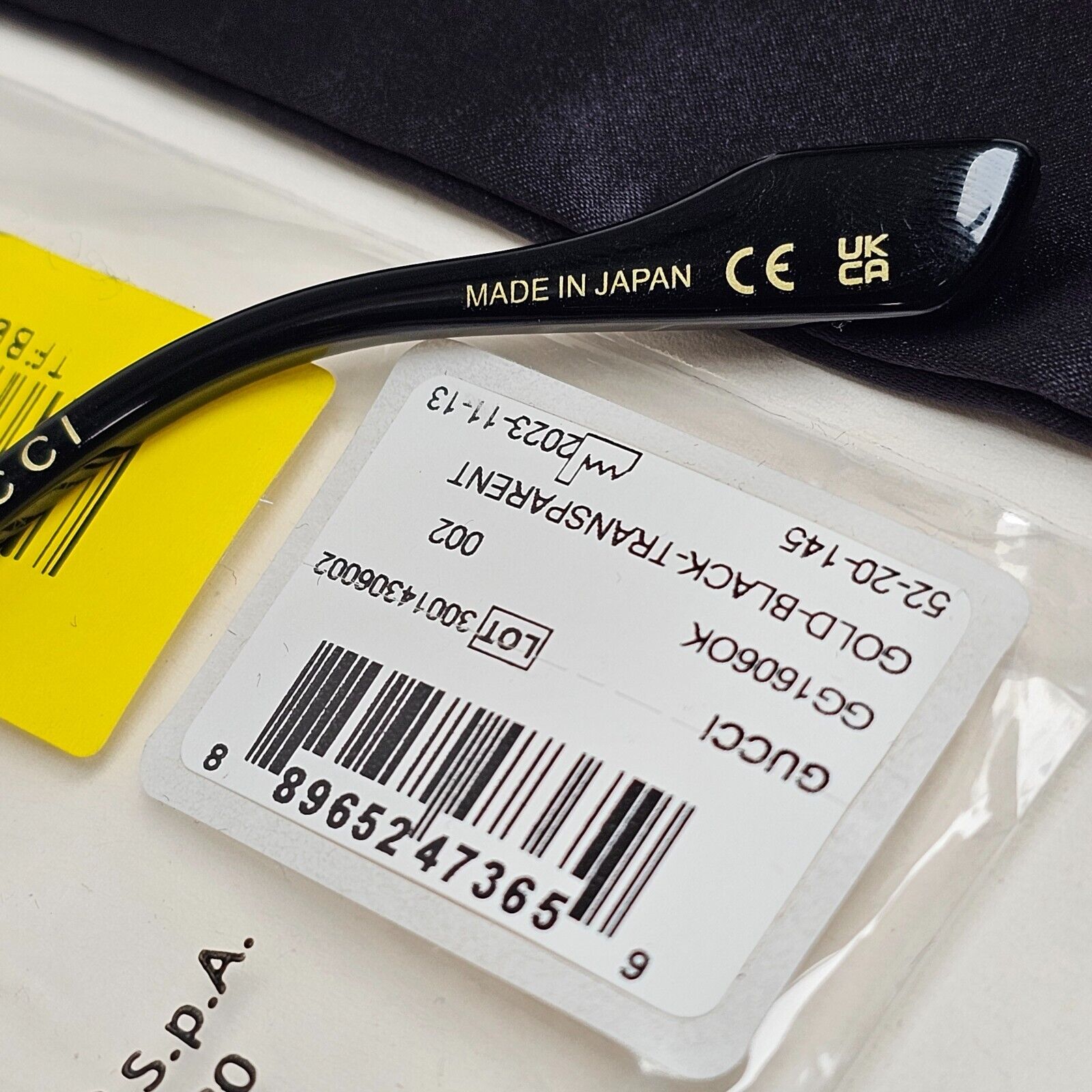 Gucci Sunglasses Titanium Japan Gold Black Square Metal GG1606OK 002 52mm