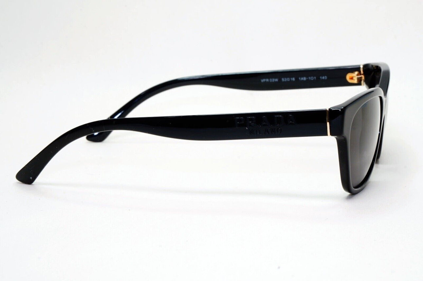 Prada Sunglasses Black Glossy Cat Eye Womens PR03WV VPR 03W 1AB-1O1 53mm