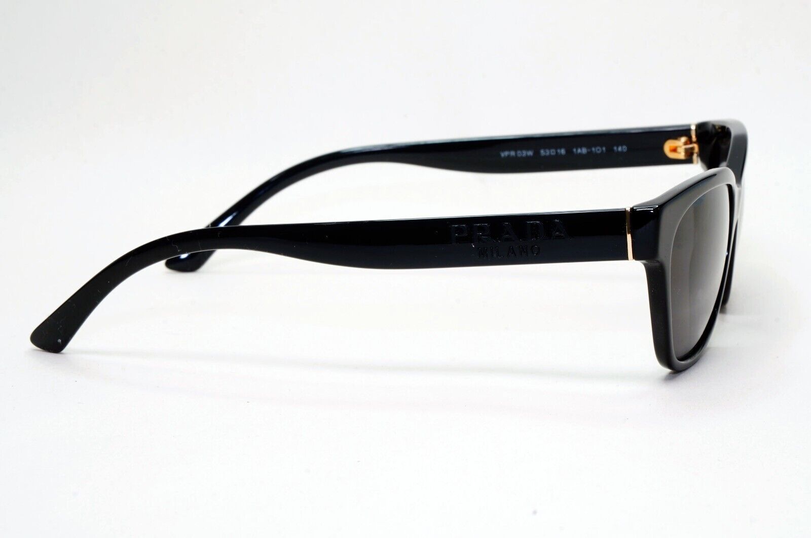 Prada Sunglasses Black Glossy Cat Eye Womens PR03WV VPR 03W 1AB-1O1 53mm