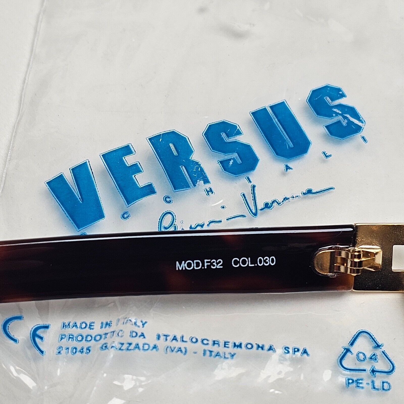 Versus Sunglasses 1996 by Gianni Versace Vintage Gold Rectangle MOD F32 COL 030