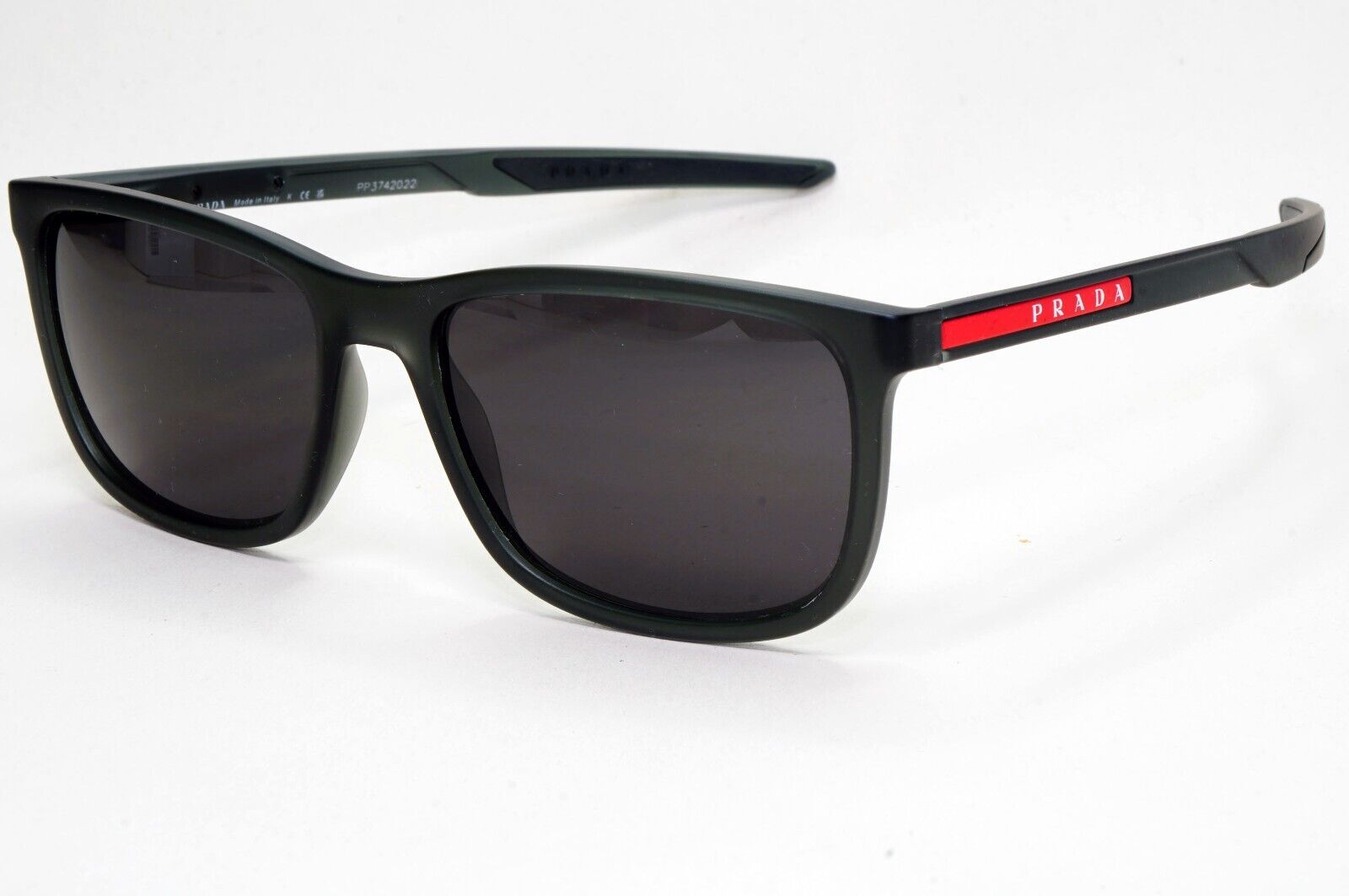 Prada Sunglasses Black Transparent Rubber Square PS07OV VPS 07O 13C-1O1 56mm