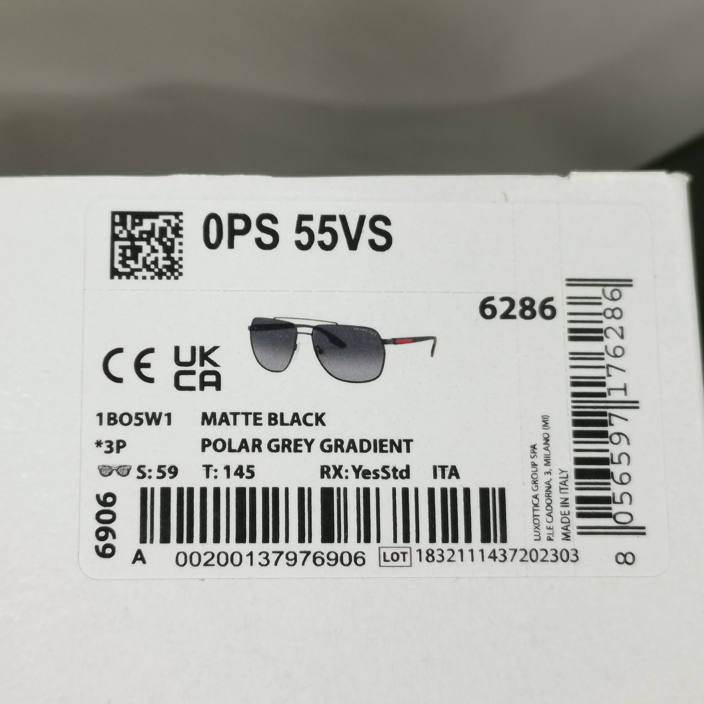 Prada Sunglasses Polarized Black Pilot Square Grey Smoke PS55VS SPS 55V 1BO-5W1