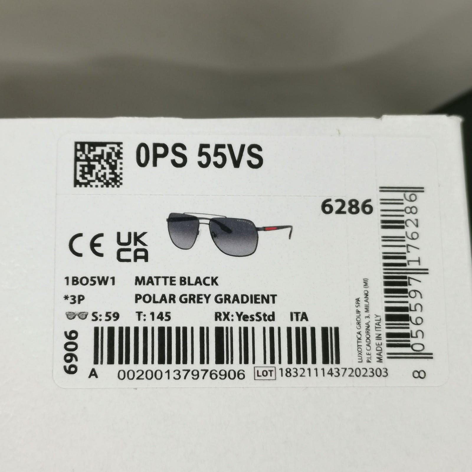 Prada Sunglasses Polarized Black Pilot Square Grey Smoke PS55VS SPS 55V 1BO-5W1