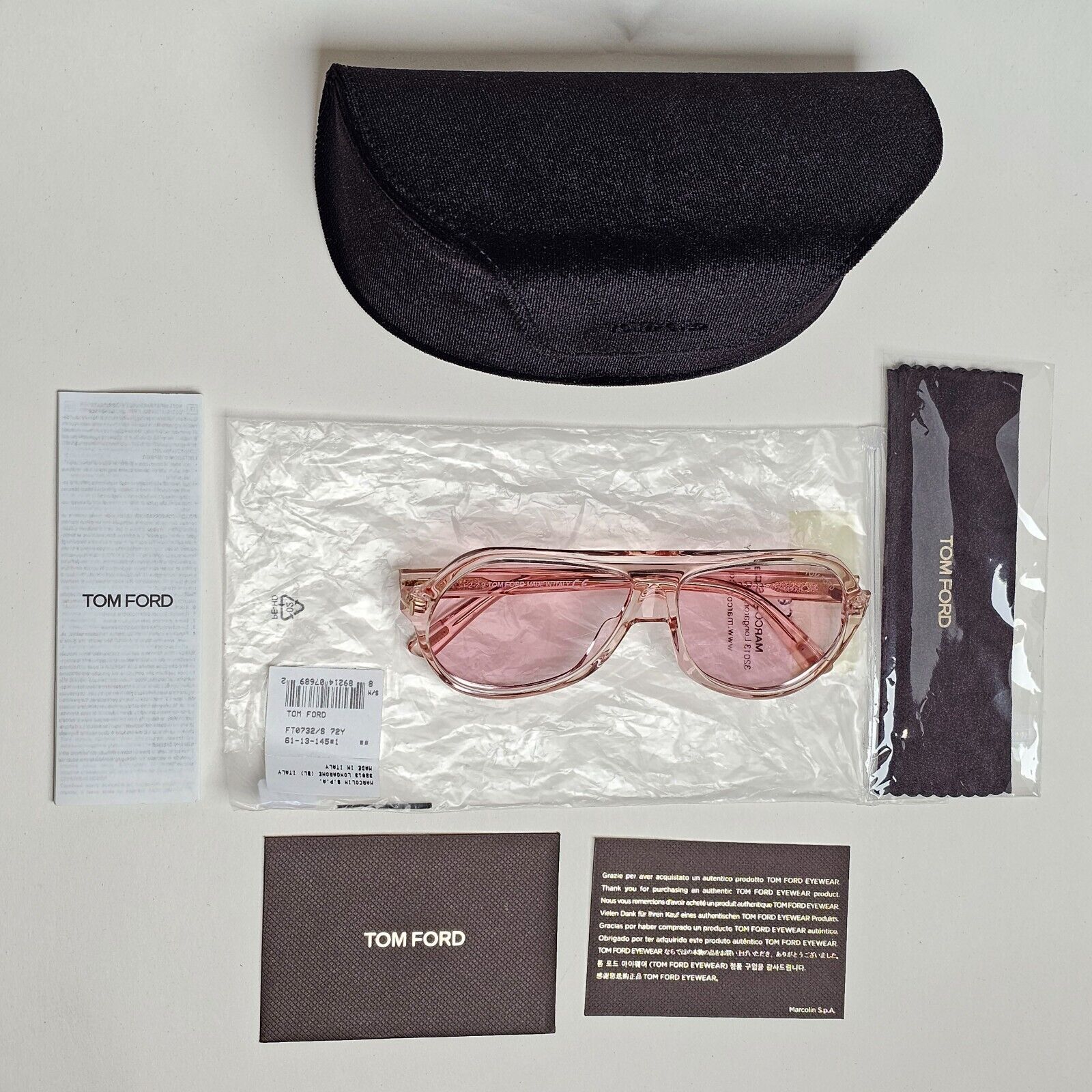 Tom Ford Sunglasses Thomas Transparent Pale Pink Square FT0732 TF 732 72Y