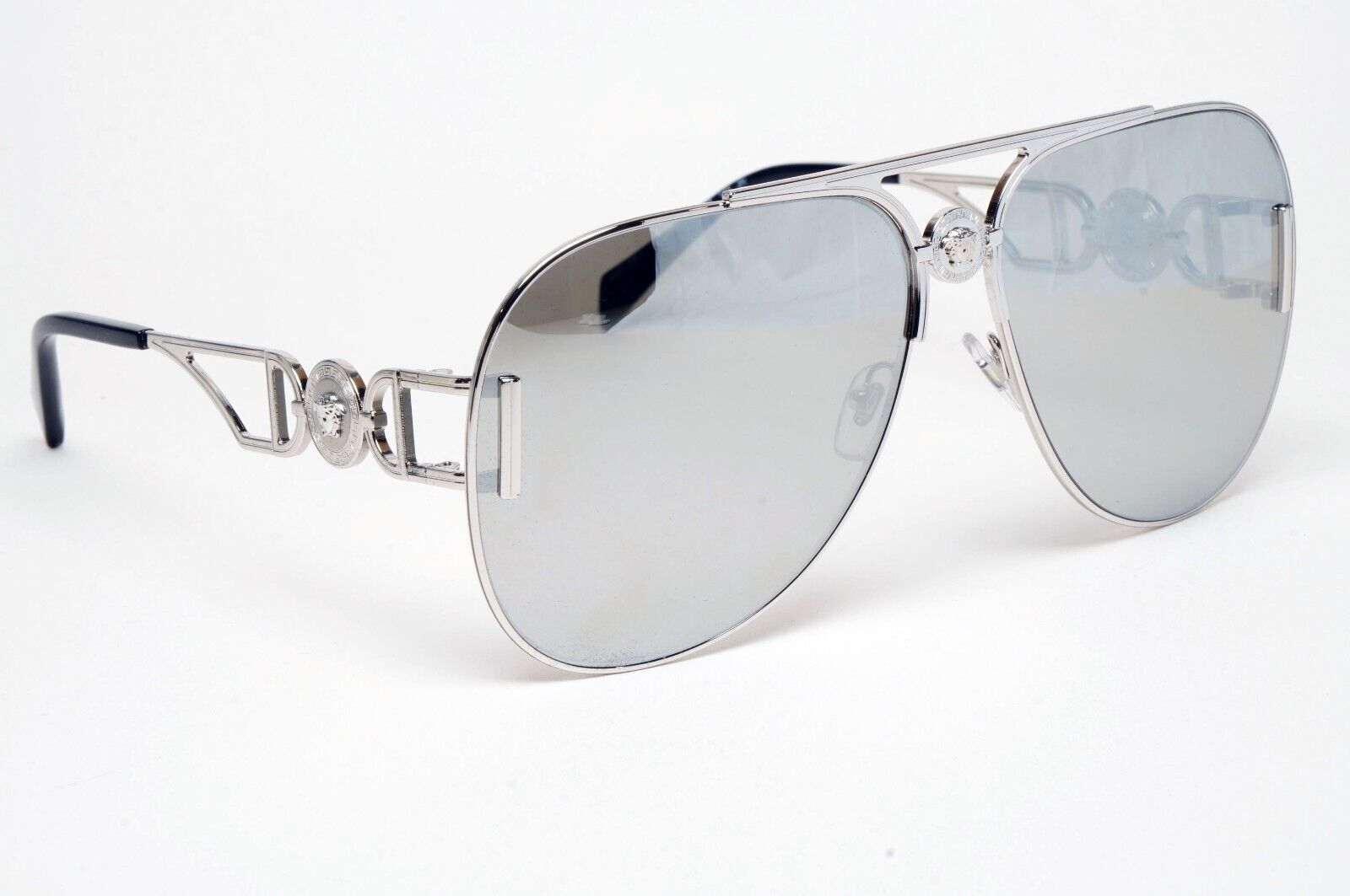 Versace Sunglasses Oversized Pilot Silver Medusa Mirror MOD VE 2255 1000/6G